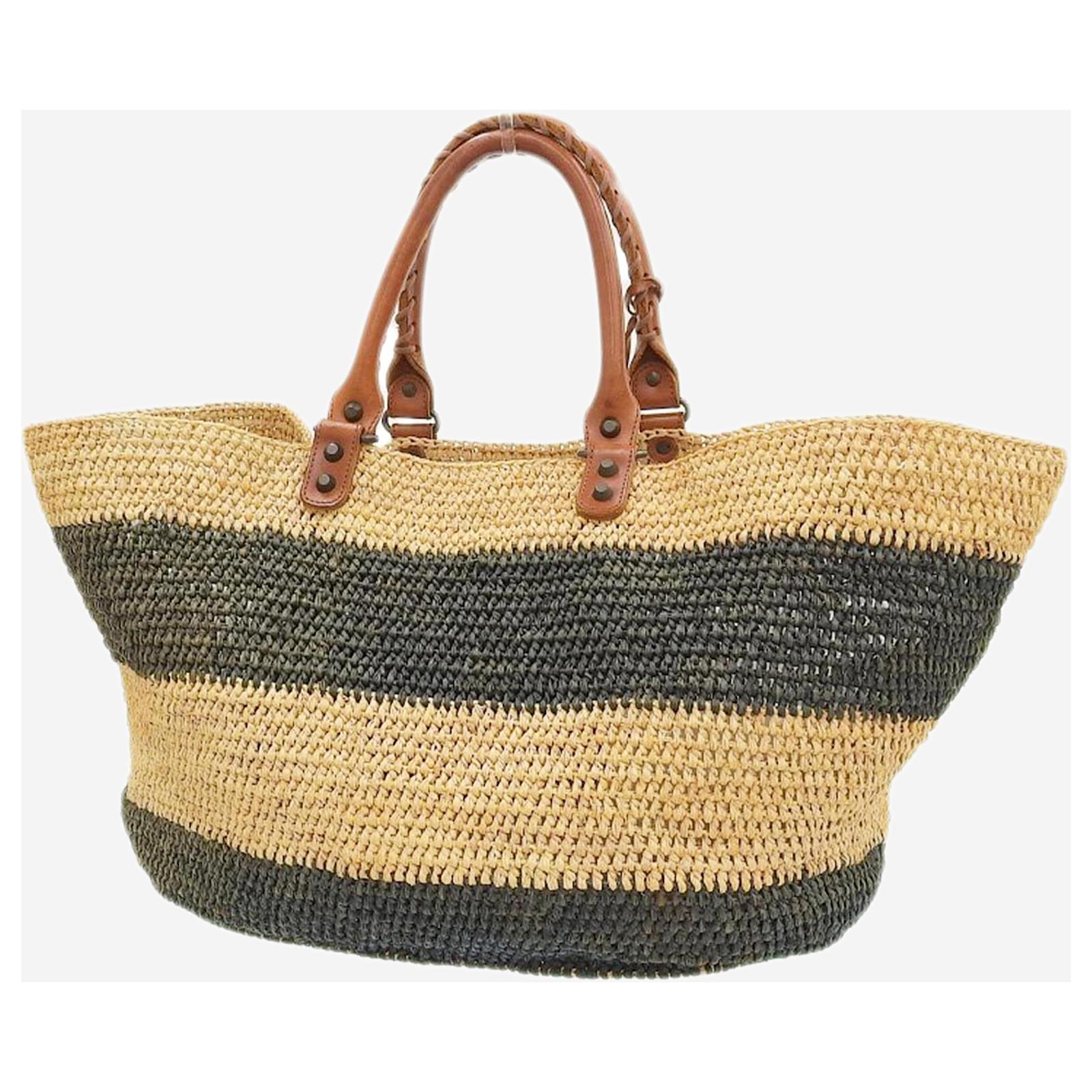 Balenciaga Neutral raffia striped tote bag Joli Closet