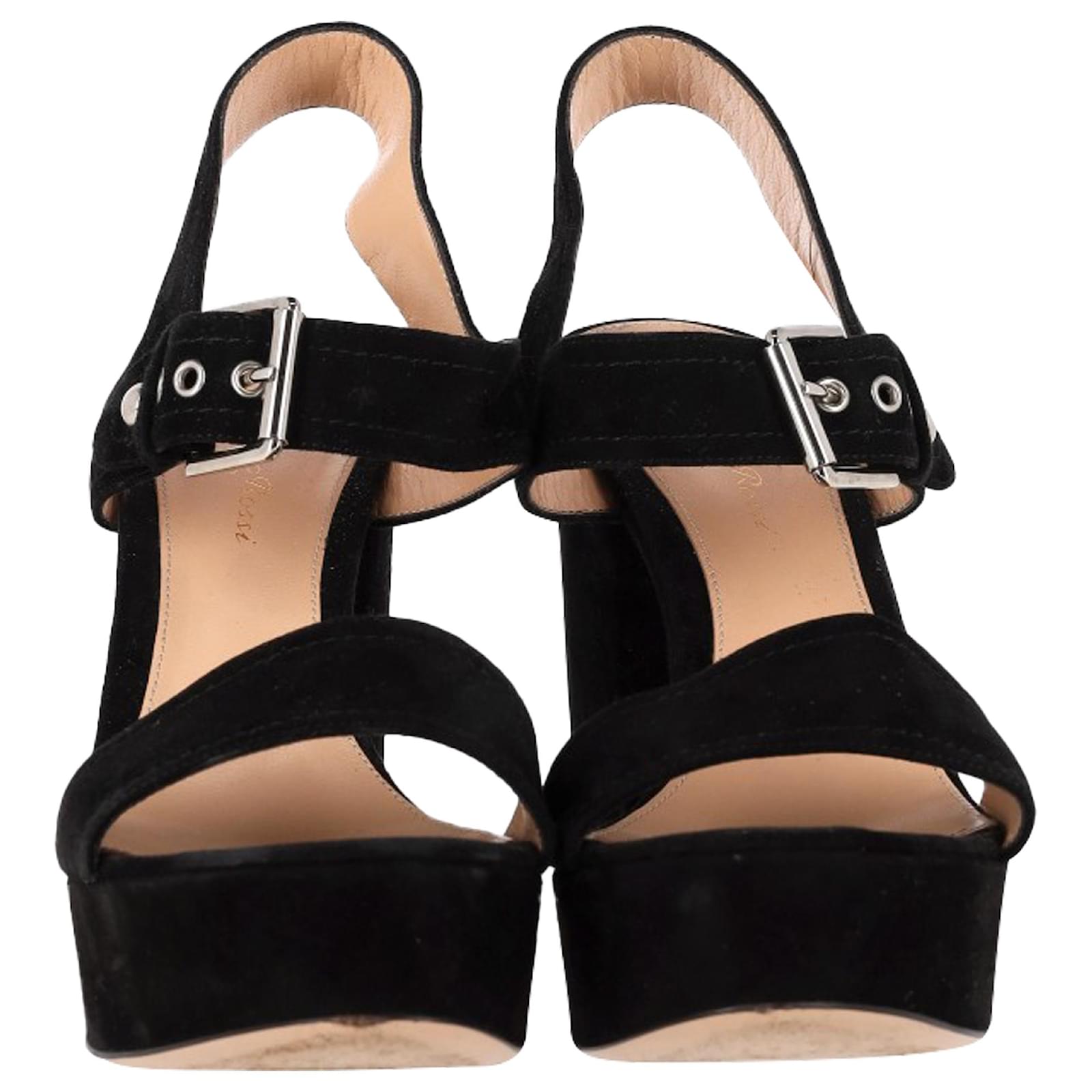 Sandálias plataforma Gina de Gianvito Rossi em camurça preta Preto