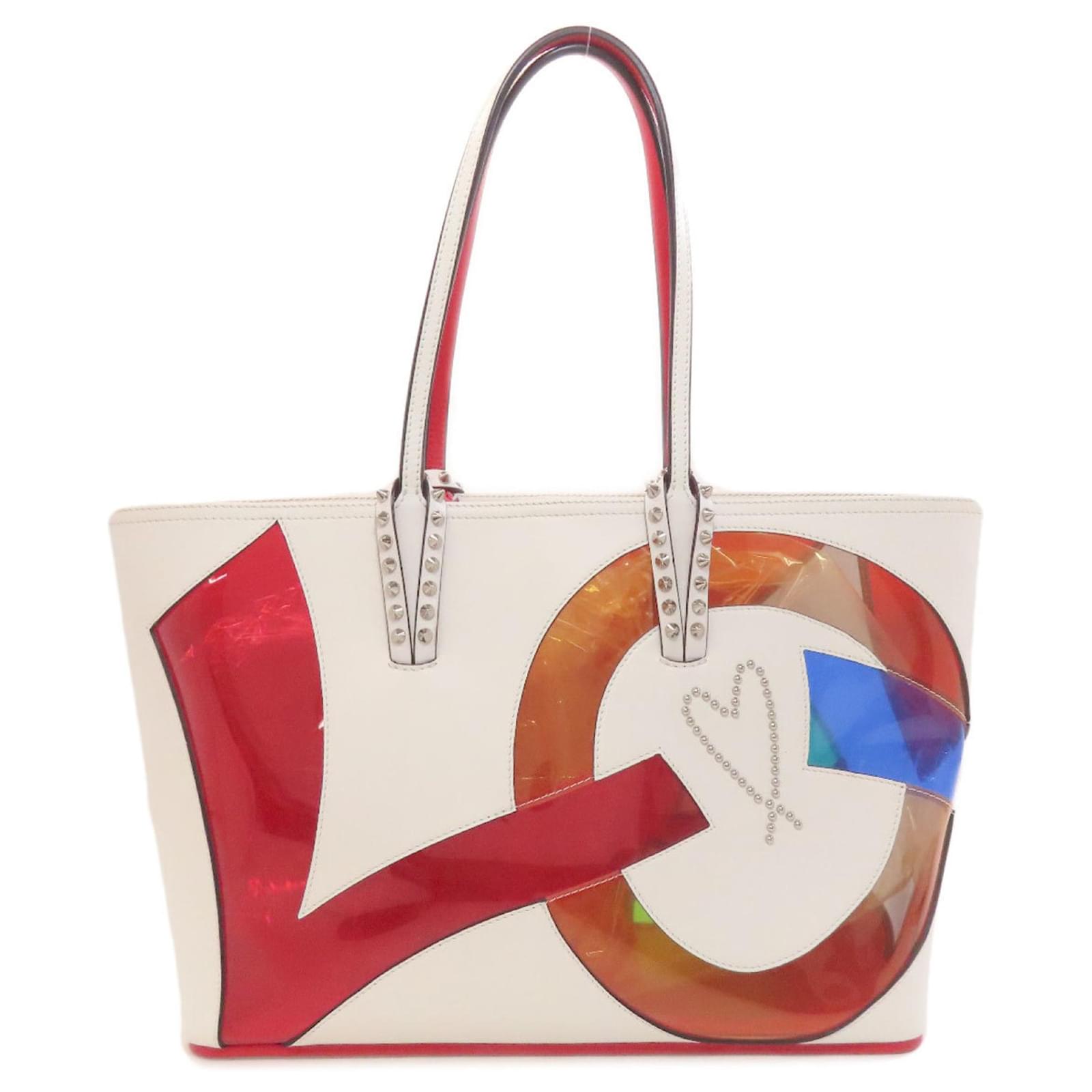 Christian Louboutin Studded Heart Clear Tote Bag White Red