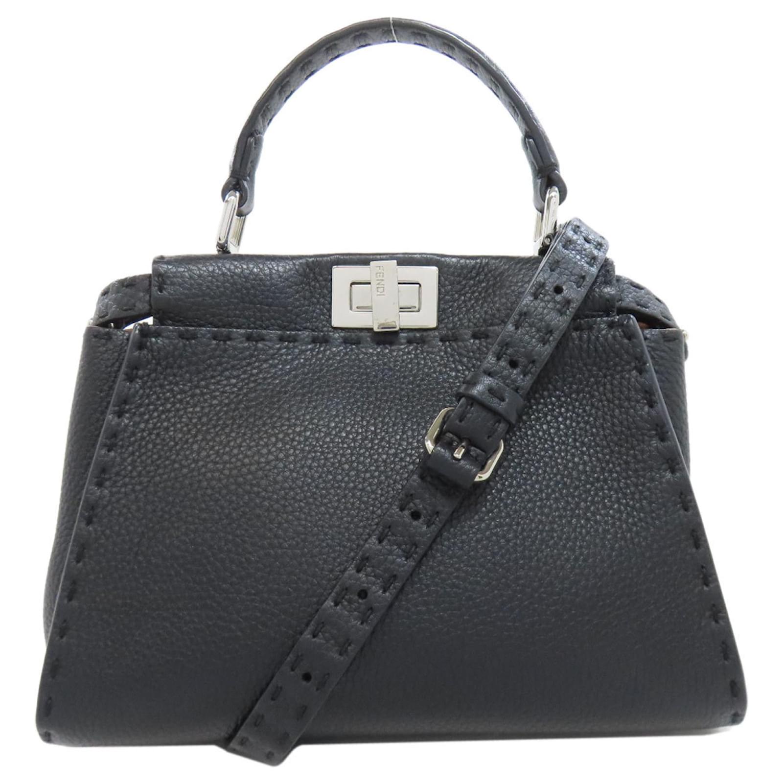 Fendi Peekaboo Mini Selleria Handtasche Schwarz Leder