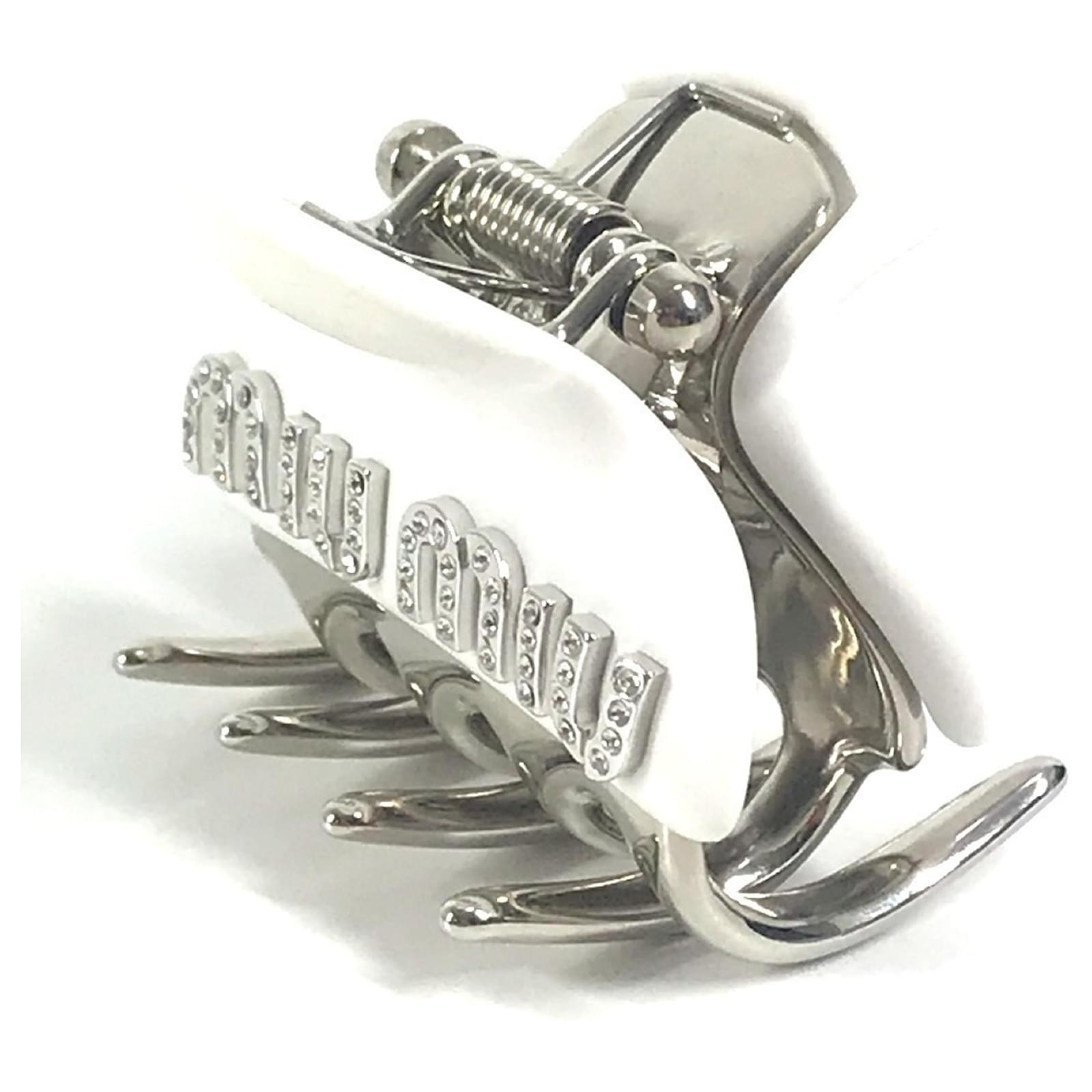 Miu Miu Logo Rhinestone Hair Clip White Metal ref.2228129