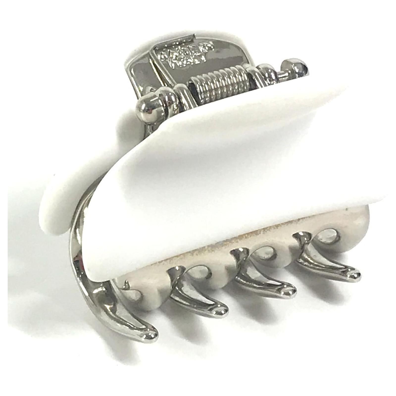 Miu Miu Logo Rhinestone Hair Clip White Metal ref.2228129