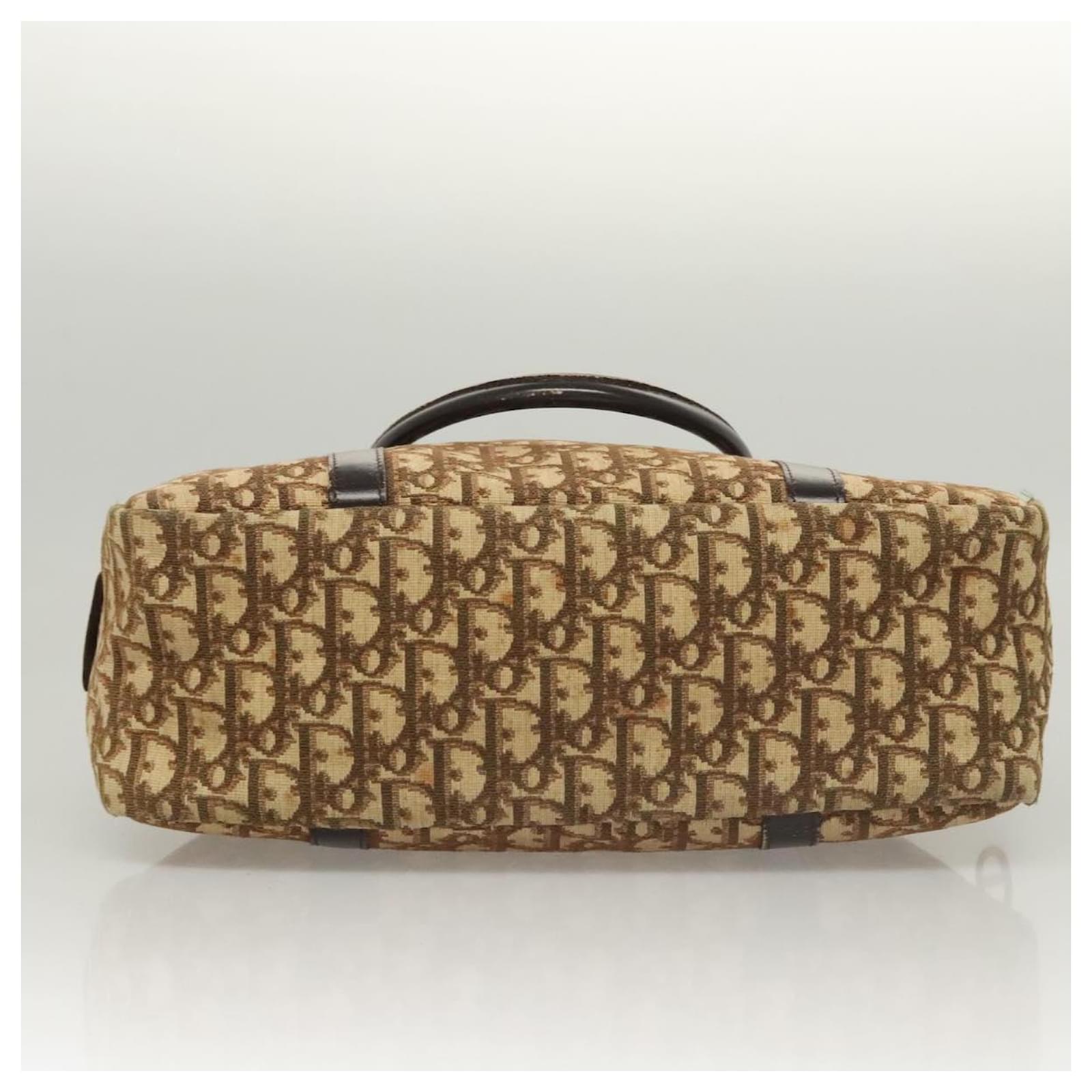 Christian Dior Trotter Canvas Hand Bag Brown Gold Auth 120616