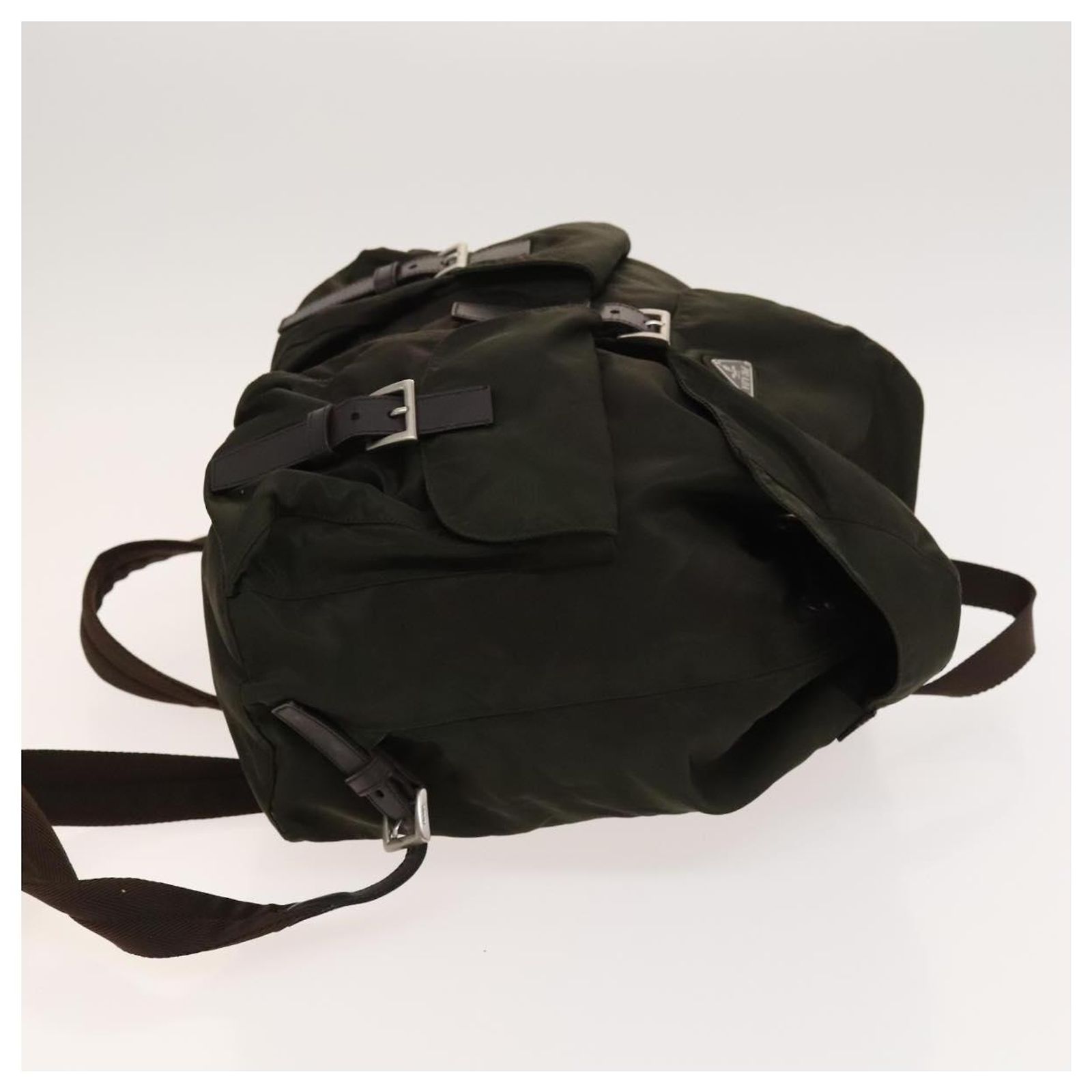 PRADA Backpack Nylon Khaki Silver Auth ki5760 Silvery ref  display picture 3