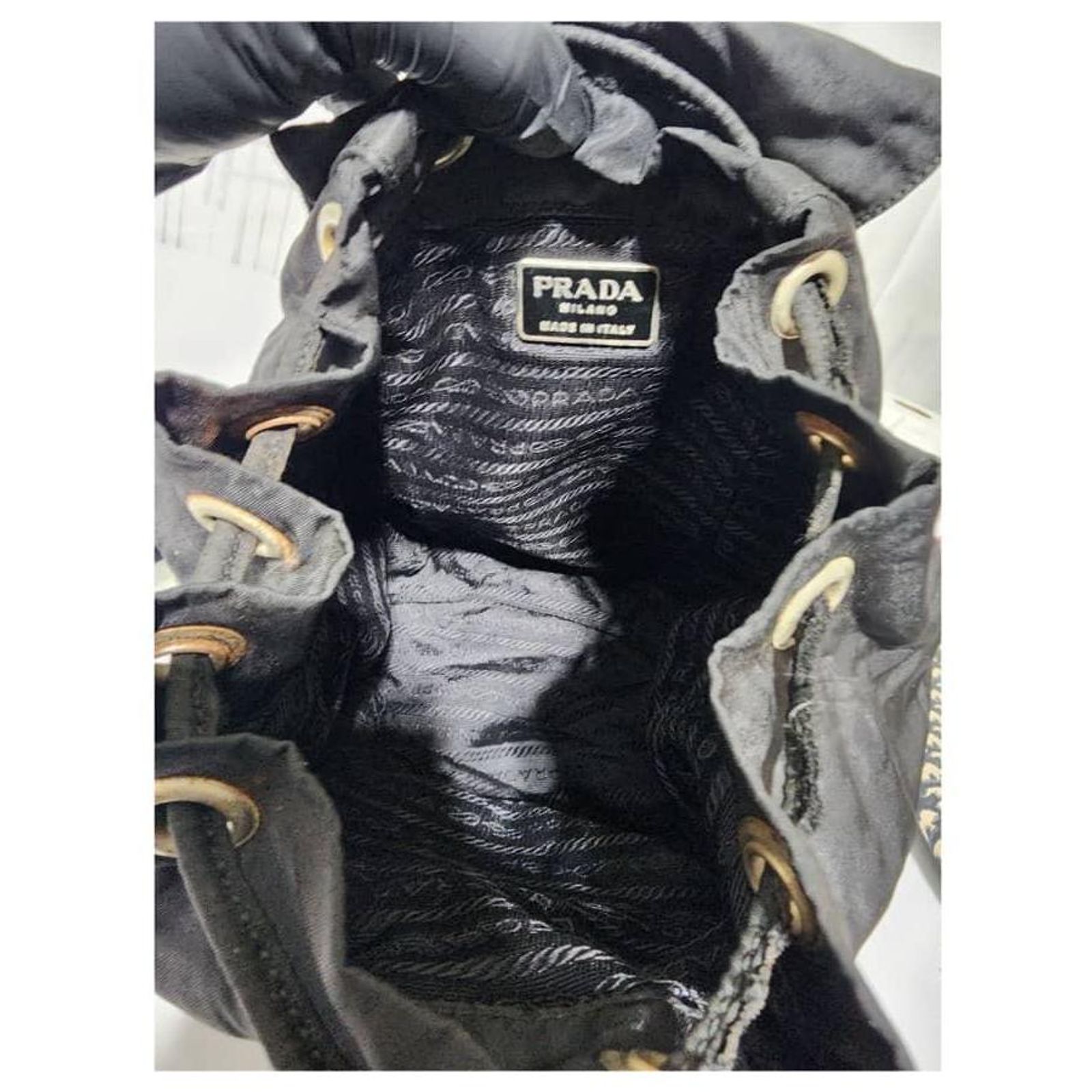 PRADA Vintage Tessuto Nylon Vela Cinch Backpack Black ref 