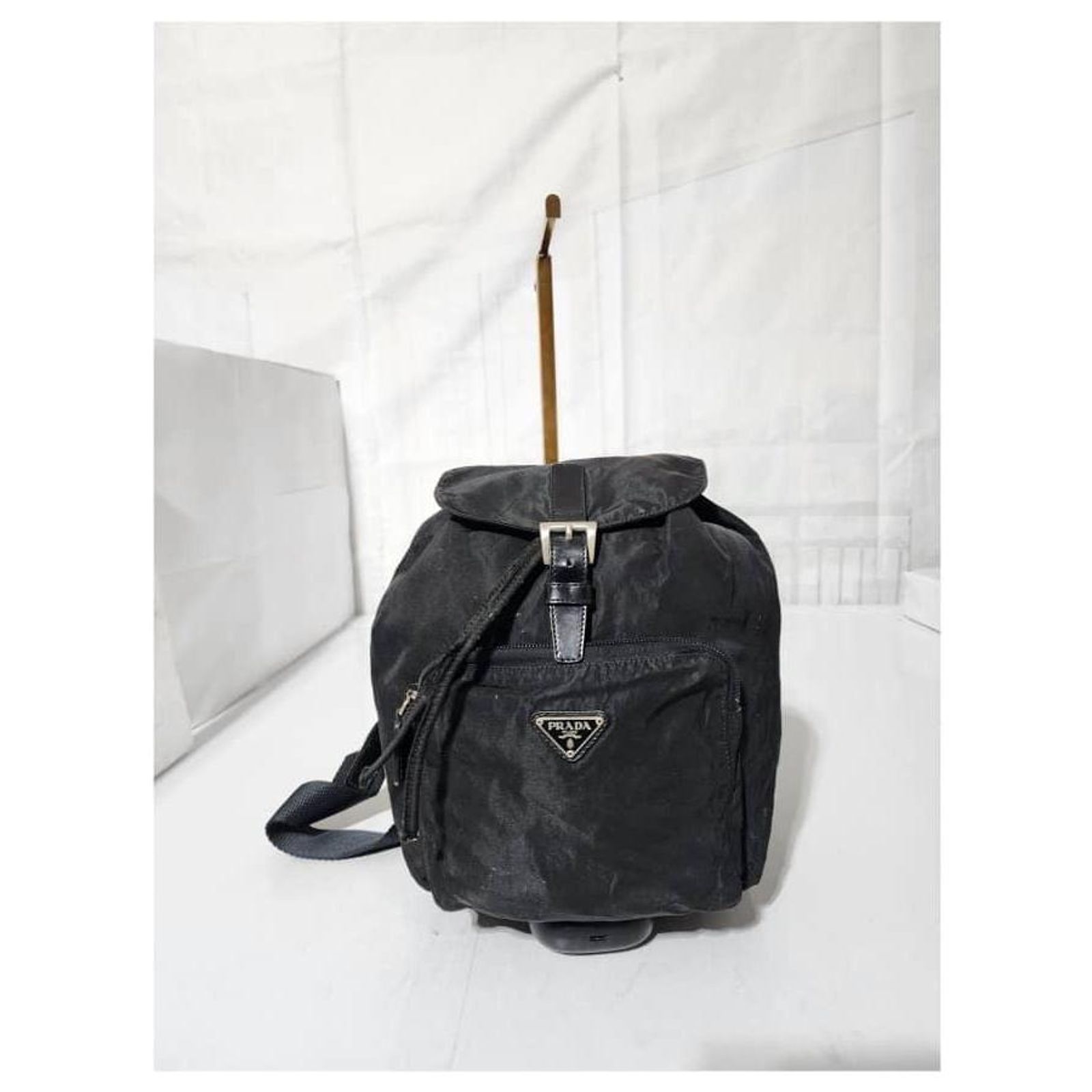 PRADA Vintage Tessuto Nylon Vela Cinch Backpack Black Prada Tessuto Nylon Vela Chain Backpack Black 1873533  main image 3