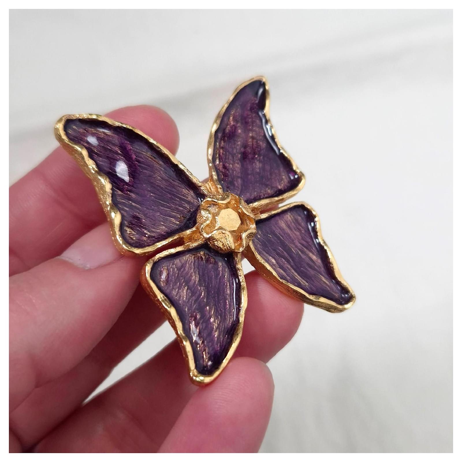 Vintage 1990s Yves Saint Laurent butterfly brooch Dark purple