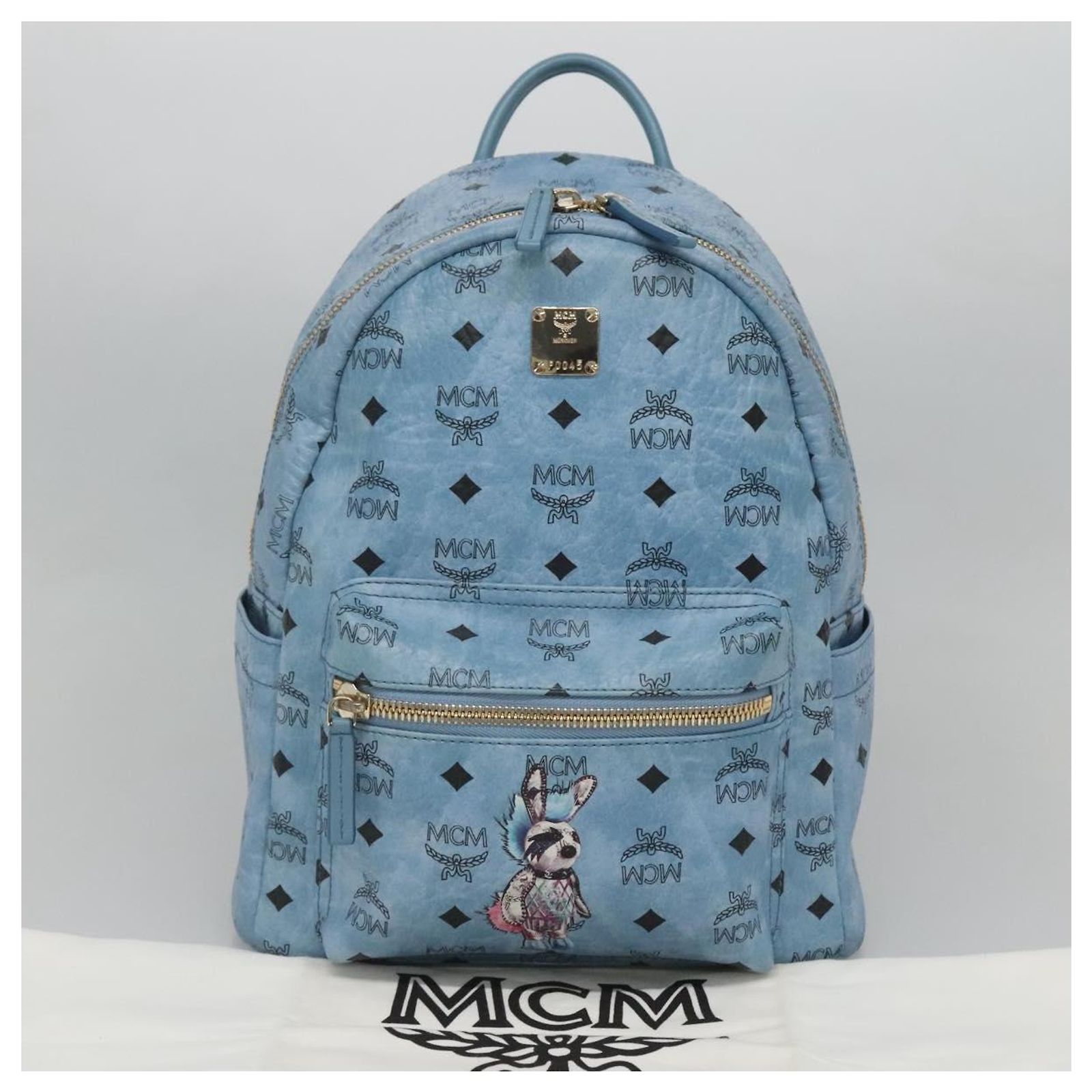 MCM Logogram Vicetos Backpack PVC Leather Light Blue Auth  display picture 1