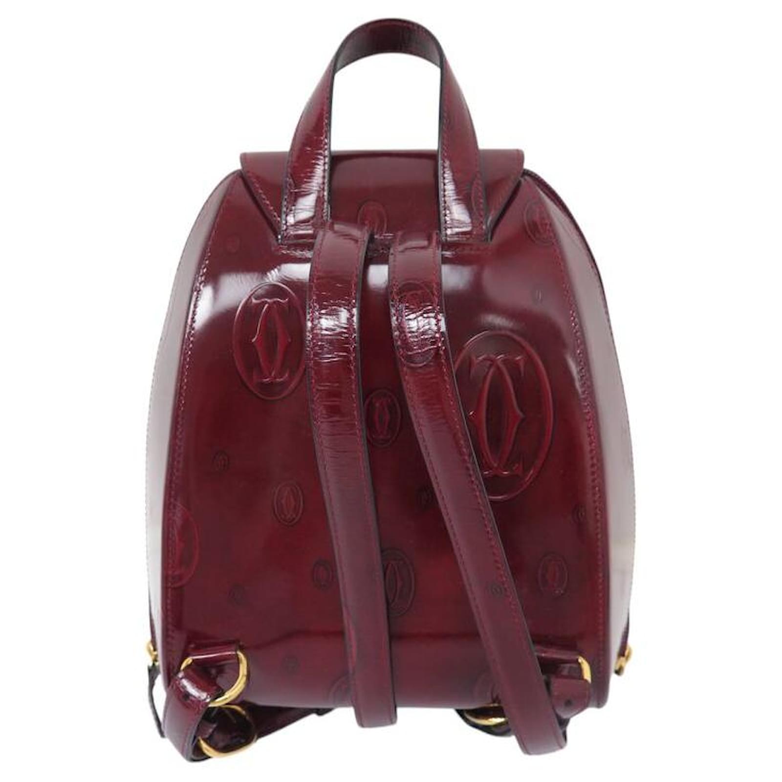 NEUF VINTAGE SAC A DOS CARTIER HAPPY BIRTHDAY EN CUIR VERNIS
