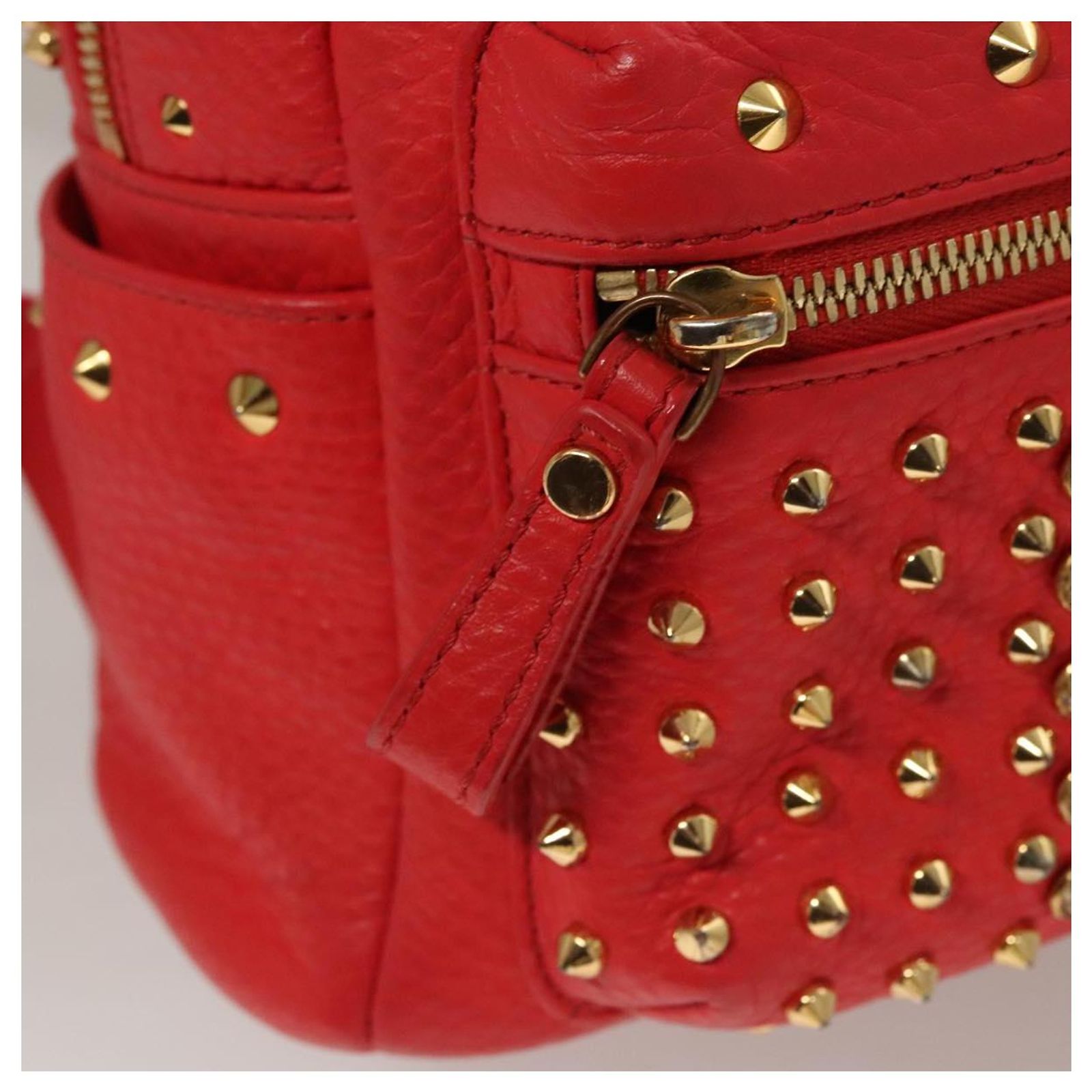 MCM Studs Backpack Leather Red Gold Auth 122310 Golden ref 