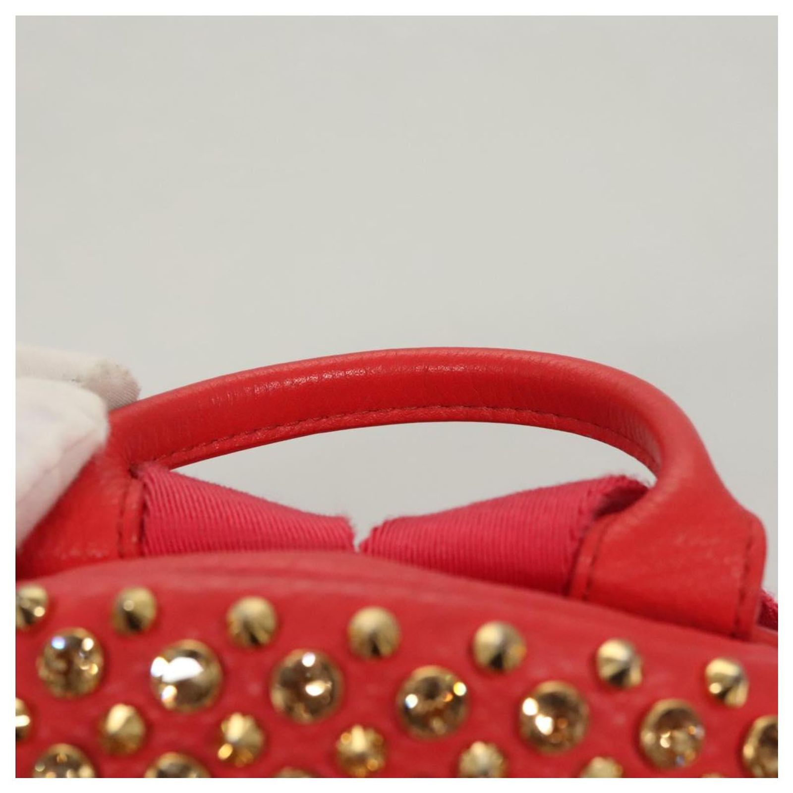 MCM Studs Backpack Leather Red Gold Auth 122310 Golden ref 