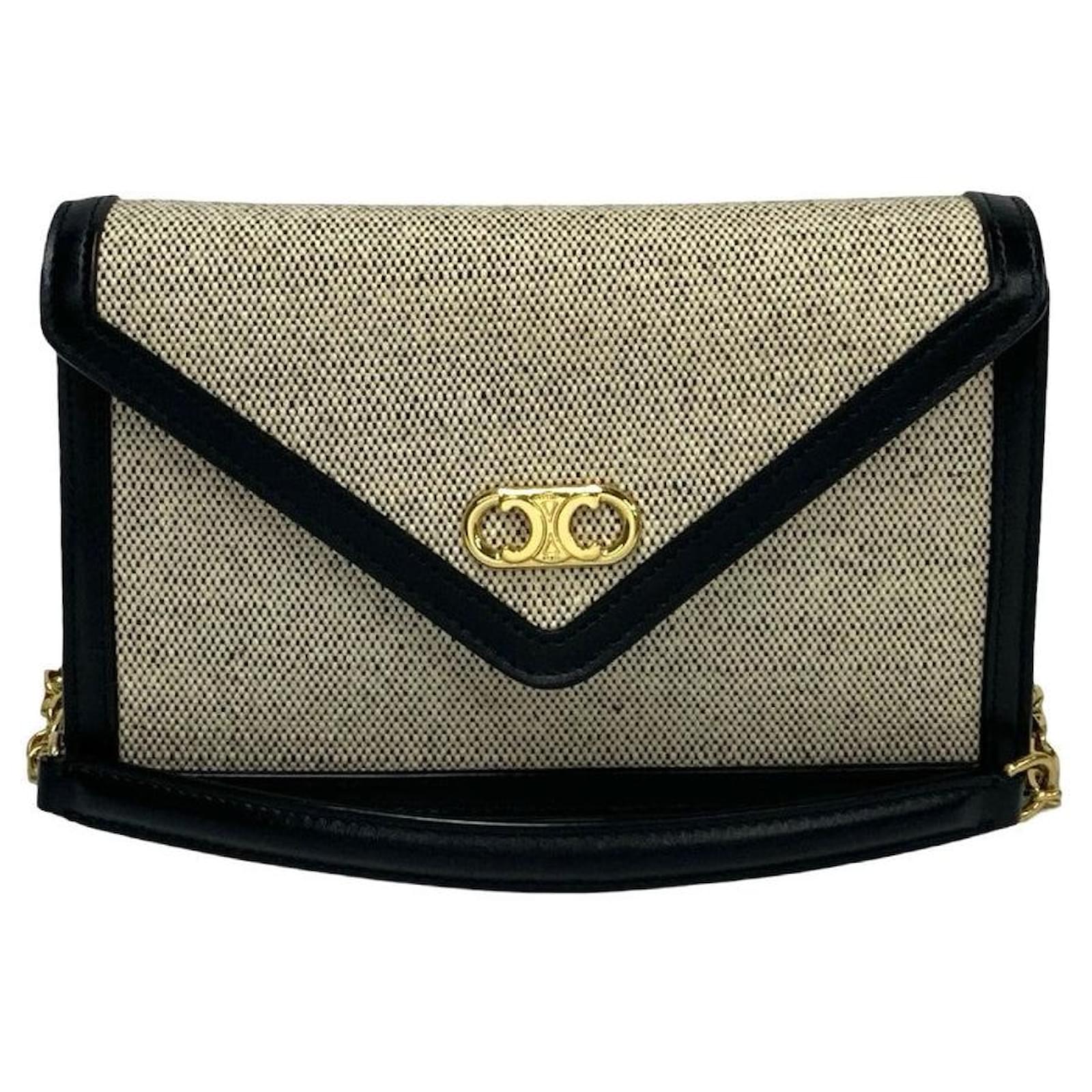 ショルダーバッグ CELINE Triomphe canvas and leather shoulder bag Céline Celine Triomphe Canvas Leather Shoulder Bag Black