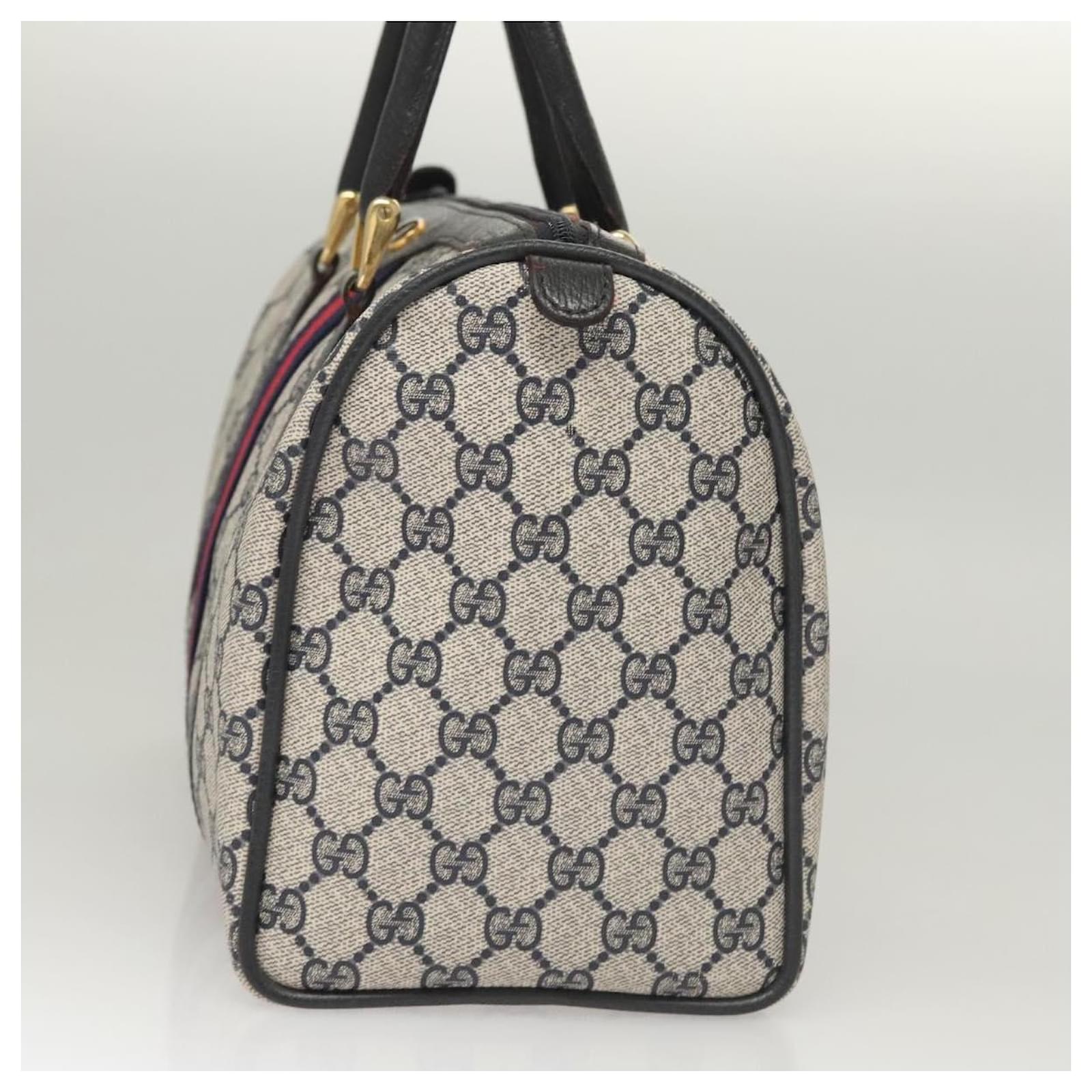 GUCCI GG Supreme Sherry Line Hand Bag PVC Navy Gold Red 378 012