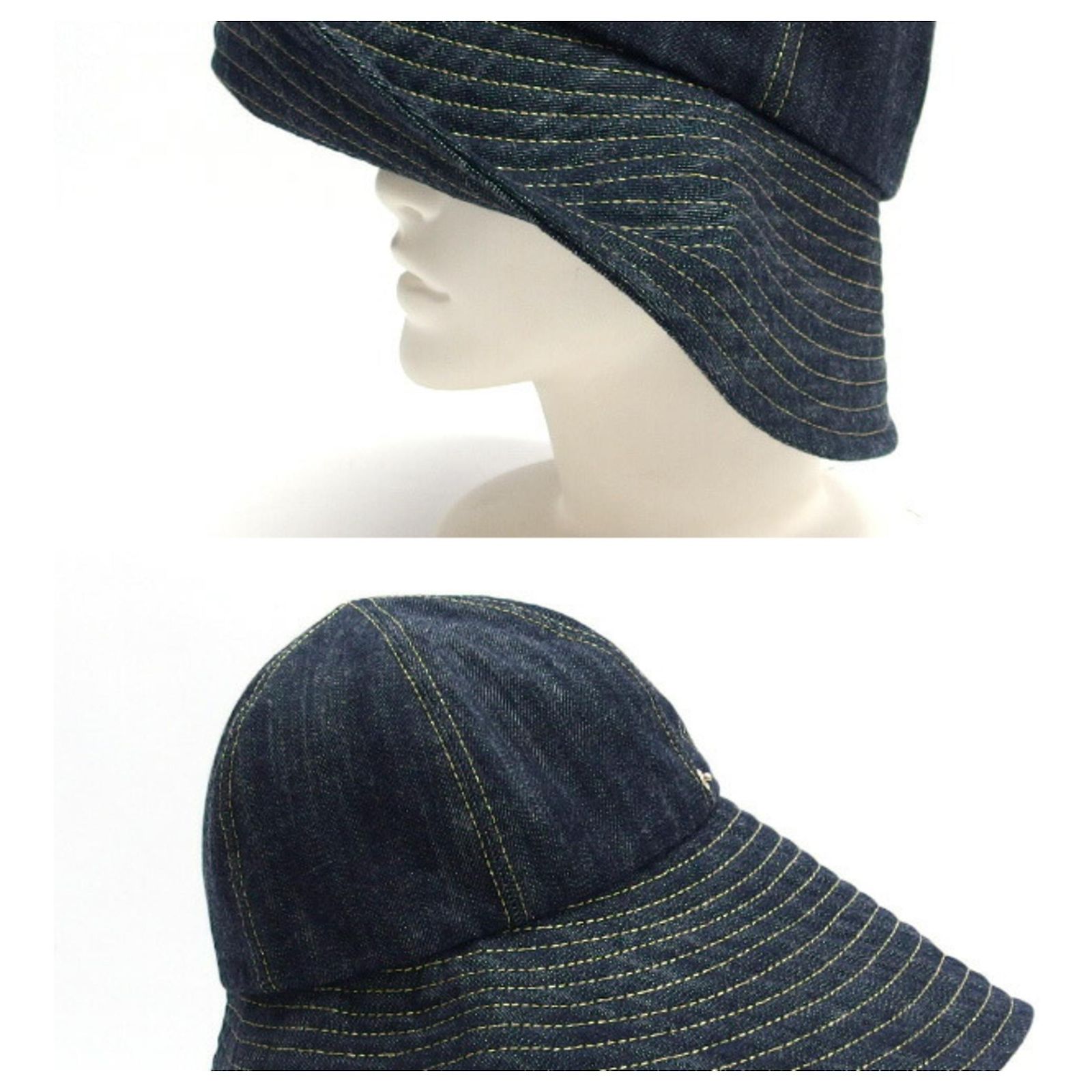 Authentic Chanel Denim Bucket Hat w/sparkling gold stitching, Navy denim blue Brand New 22S Chanel Bucket Denim blue Cotton Hat Size L  main image 2