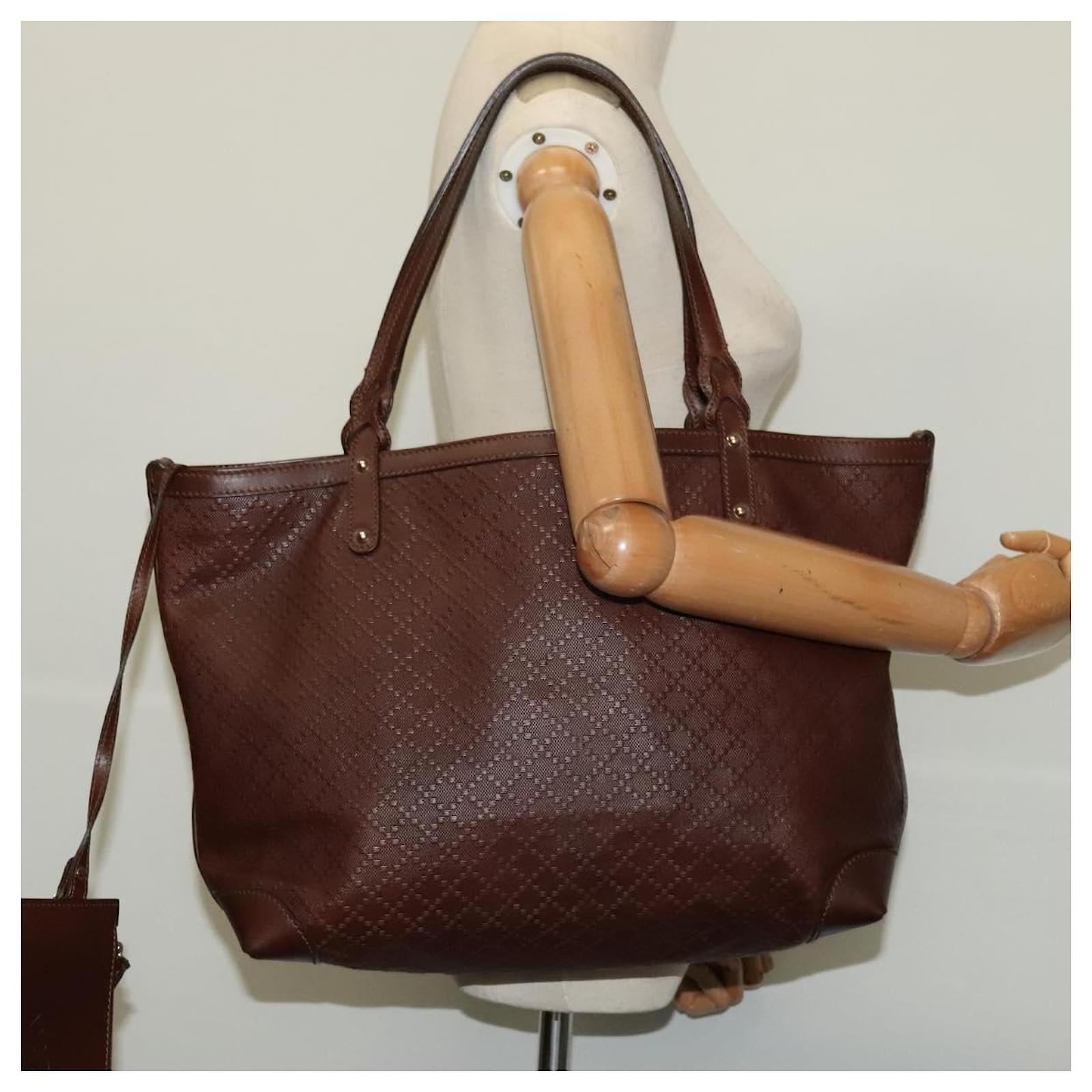【GUCCI】2wayビジネスバッグ　ディアマンテ　PVC ブラウン GUCCI Diamante Tote Bag PVC Gold Brown 247209 Auth ki5709 Golden