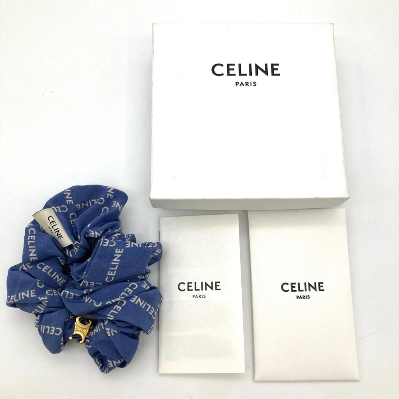 アクセサリーその他 CELINE Triomphe scrunchie Céline Celine Triomphe Silk Scrunchie in Blue ref.2245798