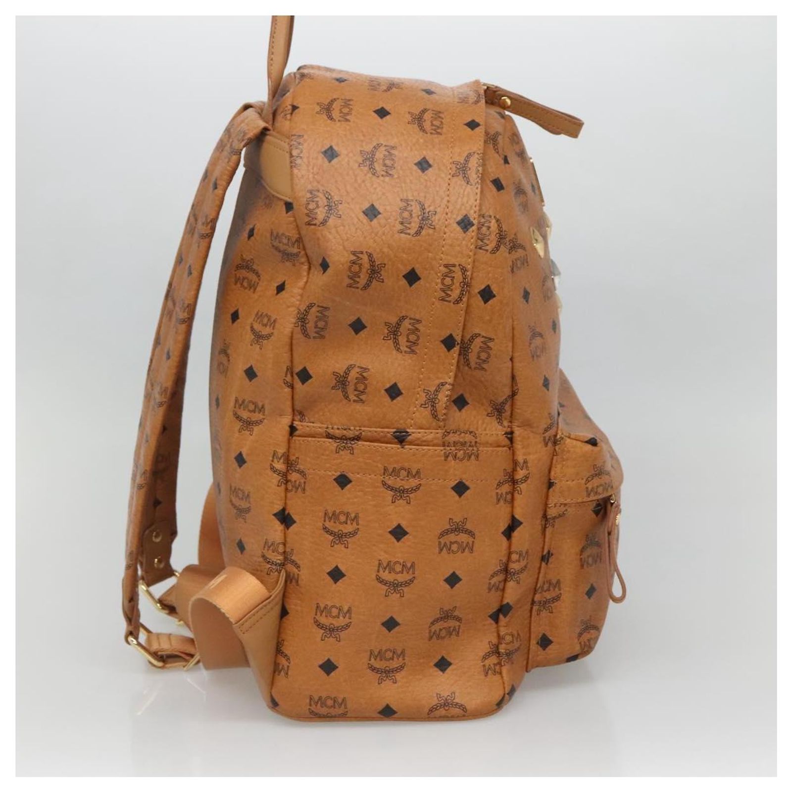 MCM Logogram Vicetos Backpack PVC Leather Brown Gold Auth  display picture 2