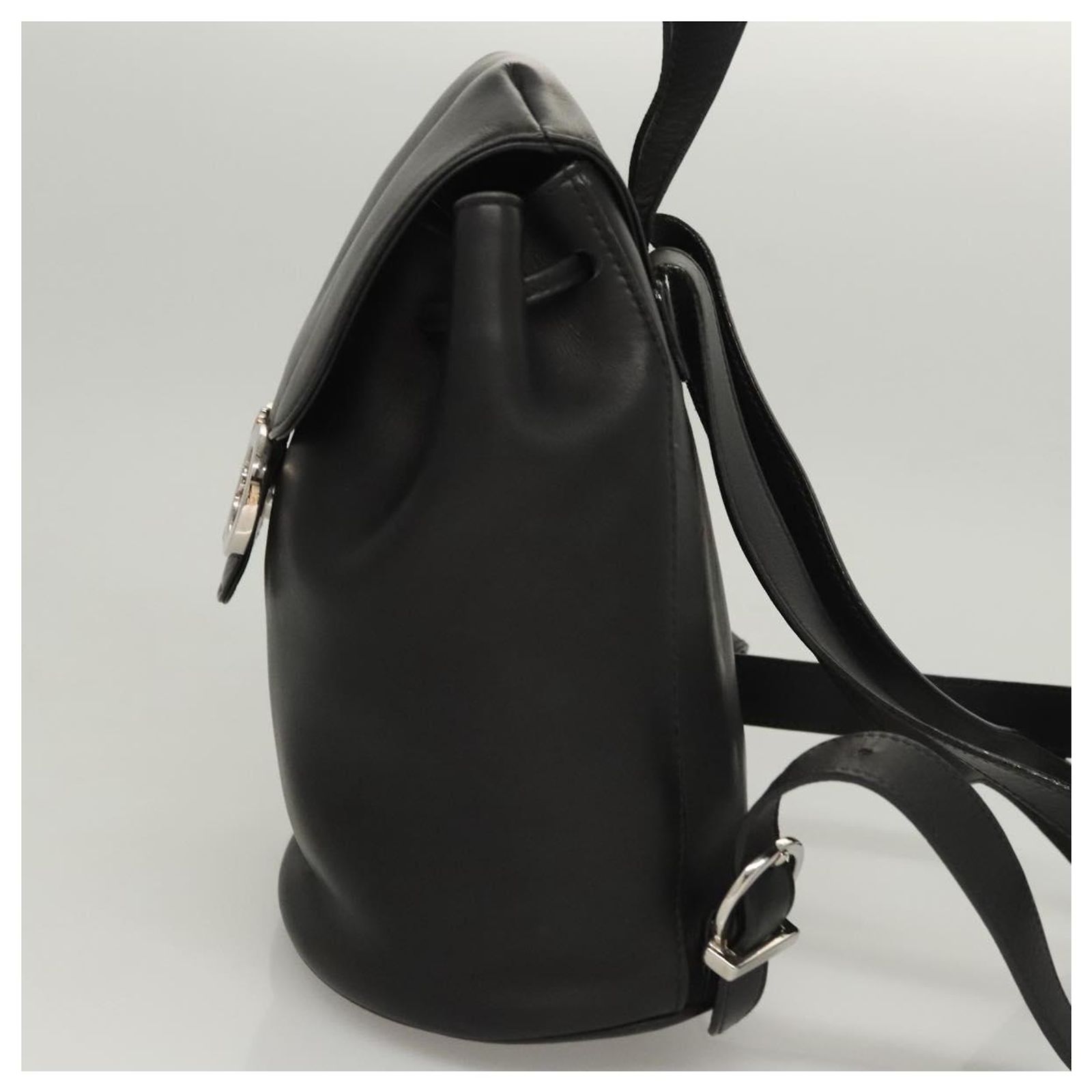 Salvatore Ferragamo Gancini Backpack Nylon Black Silver Auth 155204 Salvatore Ferragamo Gancini Backpack Enamel Black Silver  main image 4