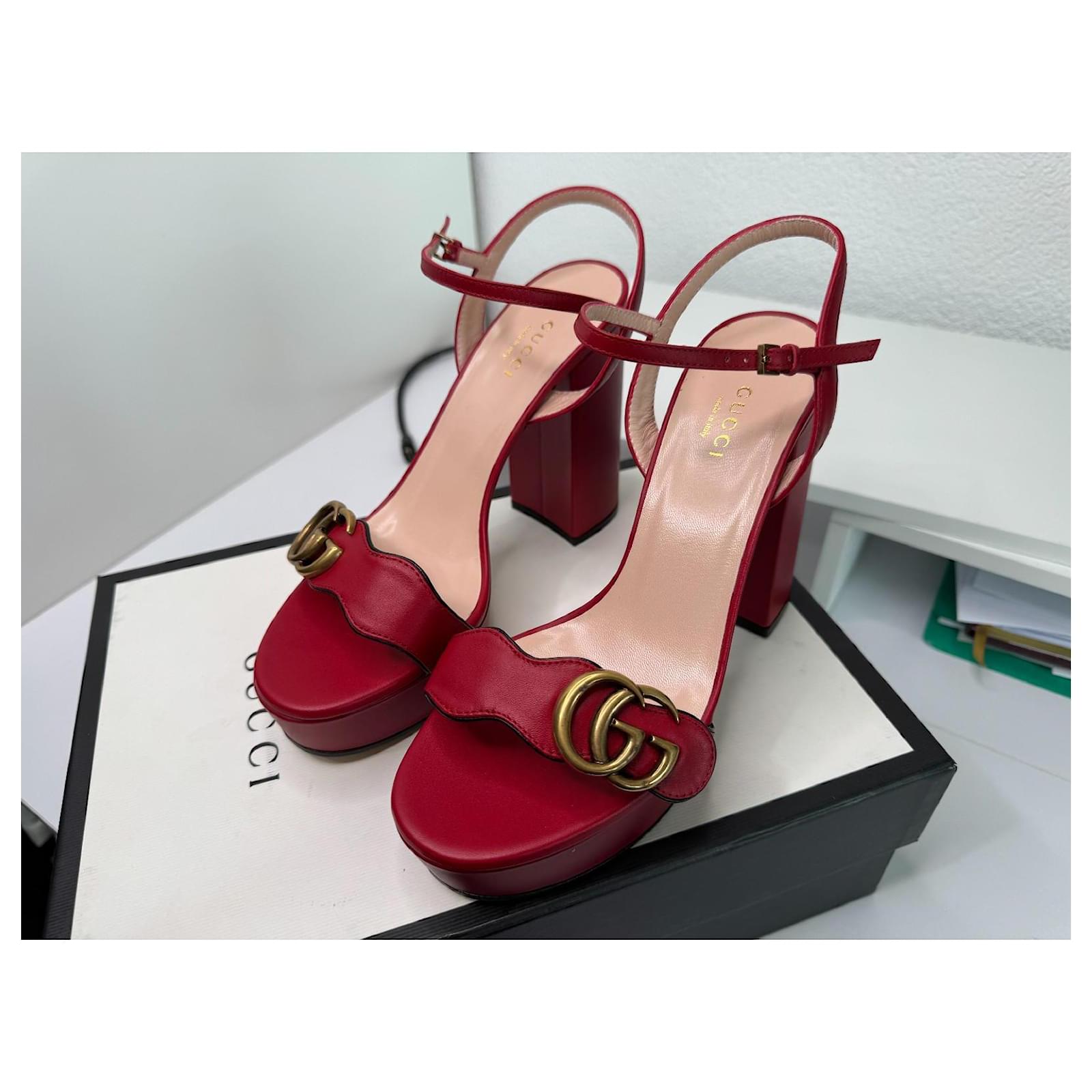 Gucci Marmont GG High Heels Sandals size 37.5 Red Leather ref