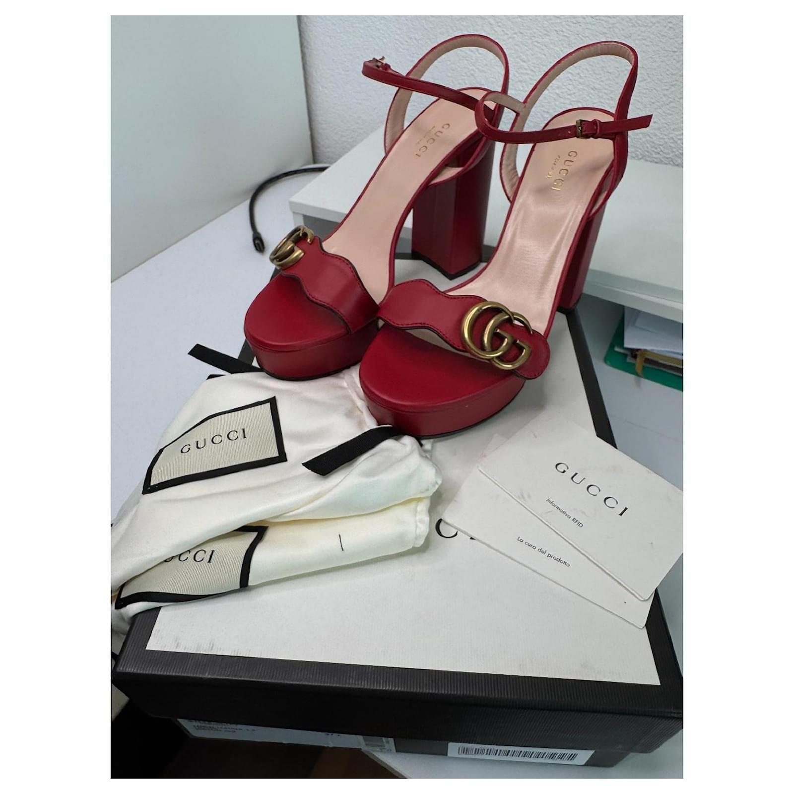 Gucci Marmont GG High Heels Sandals size 37.5 Red Leather ref