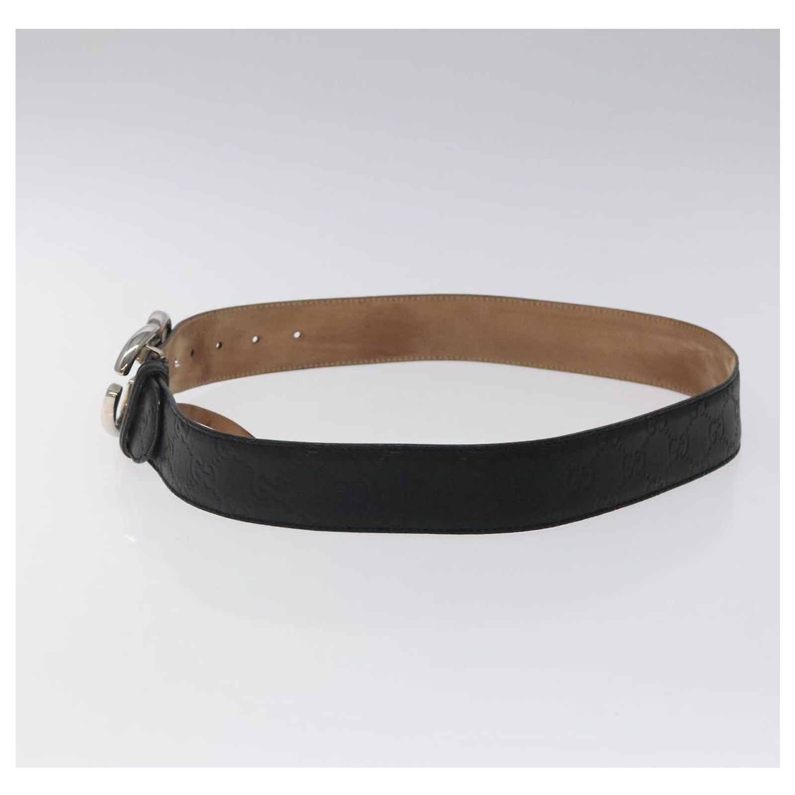 GUCCI GG Canvas Guccissima Belt Leather 2 Set Beige Black Auth bs34884 GUCCI GG Canvas Guccissima Belt Leather 37.8 main image 2