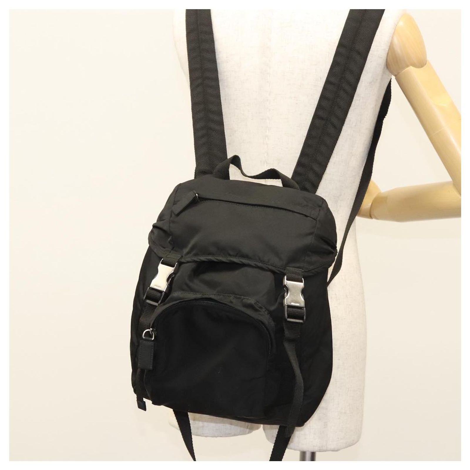 PRADA Backpack Nylon Black Silver Auth 124087 Silvery ref  display picture 2