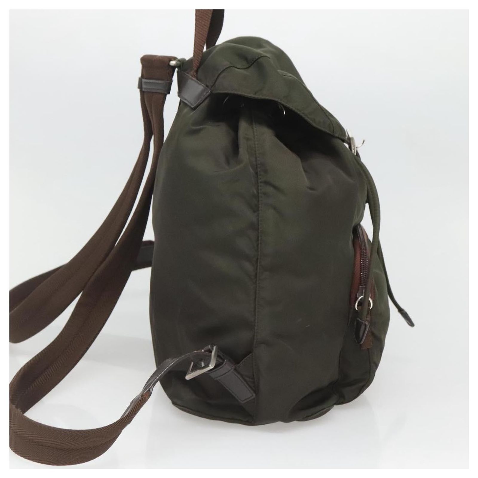 PRADA Backpack Nylon Khaki Silver Auth BA2515 Silvery ref  display picture 2