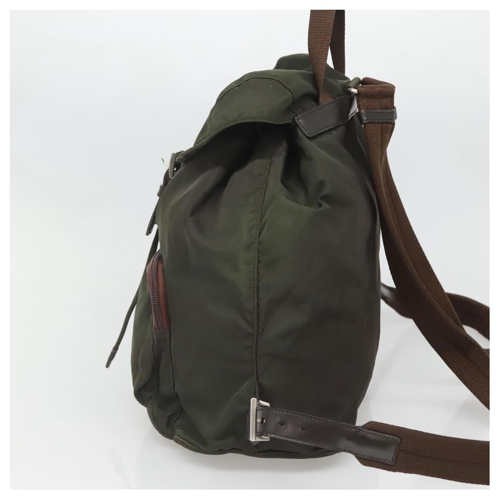 PRADA Backpack Nylon Khaki Silver Auth BA2515 Silvery ref  display picture 2