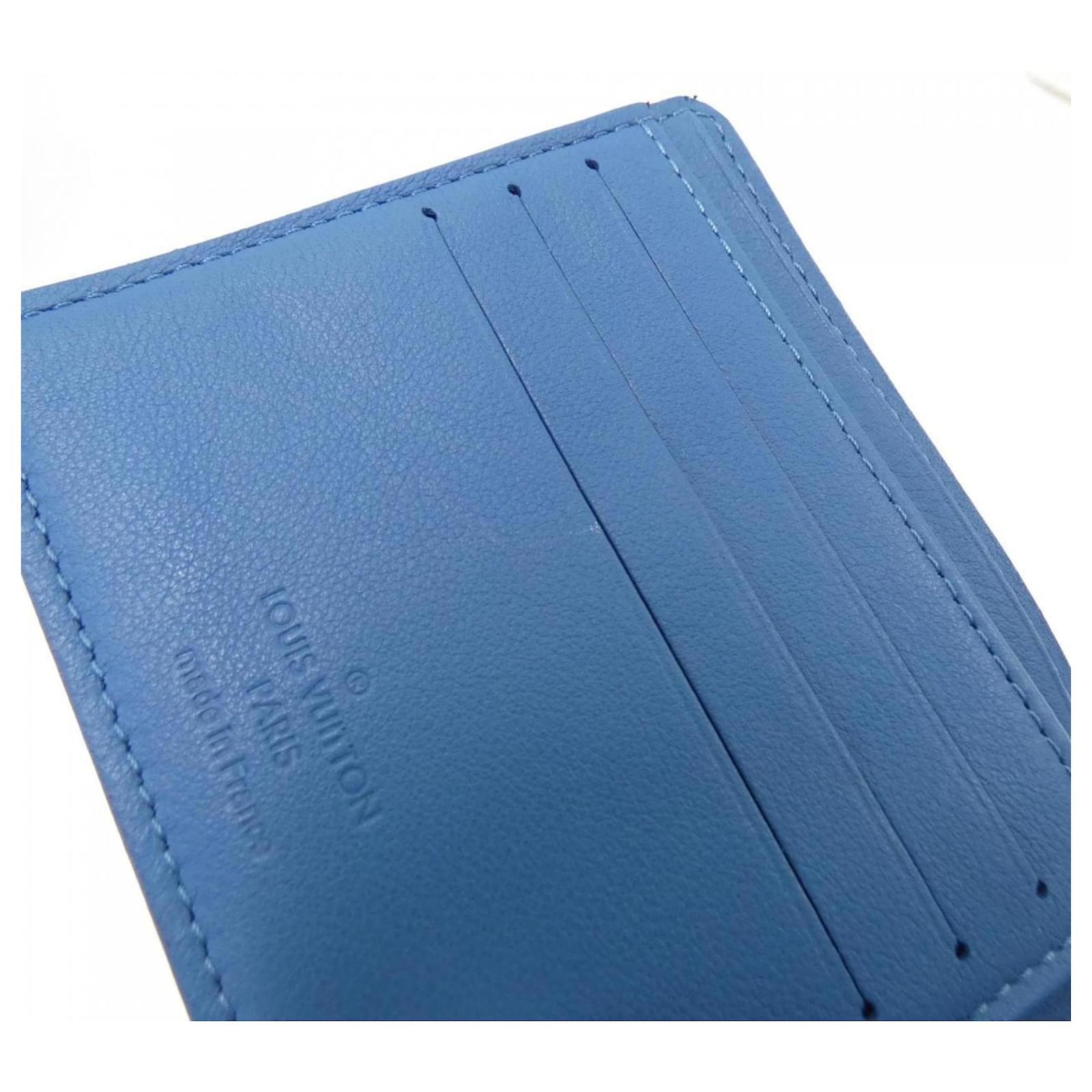 Louis Vuitton Taurillon Portefeuille Multiple M58190 Billfold Blue Leather ref.2255324