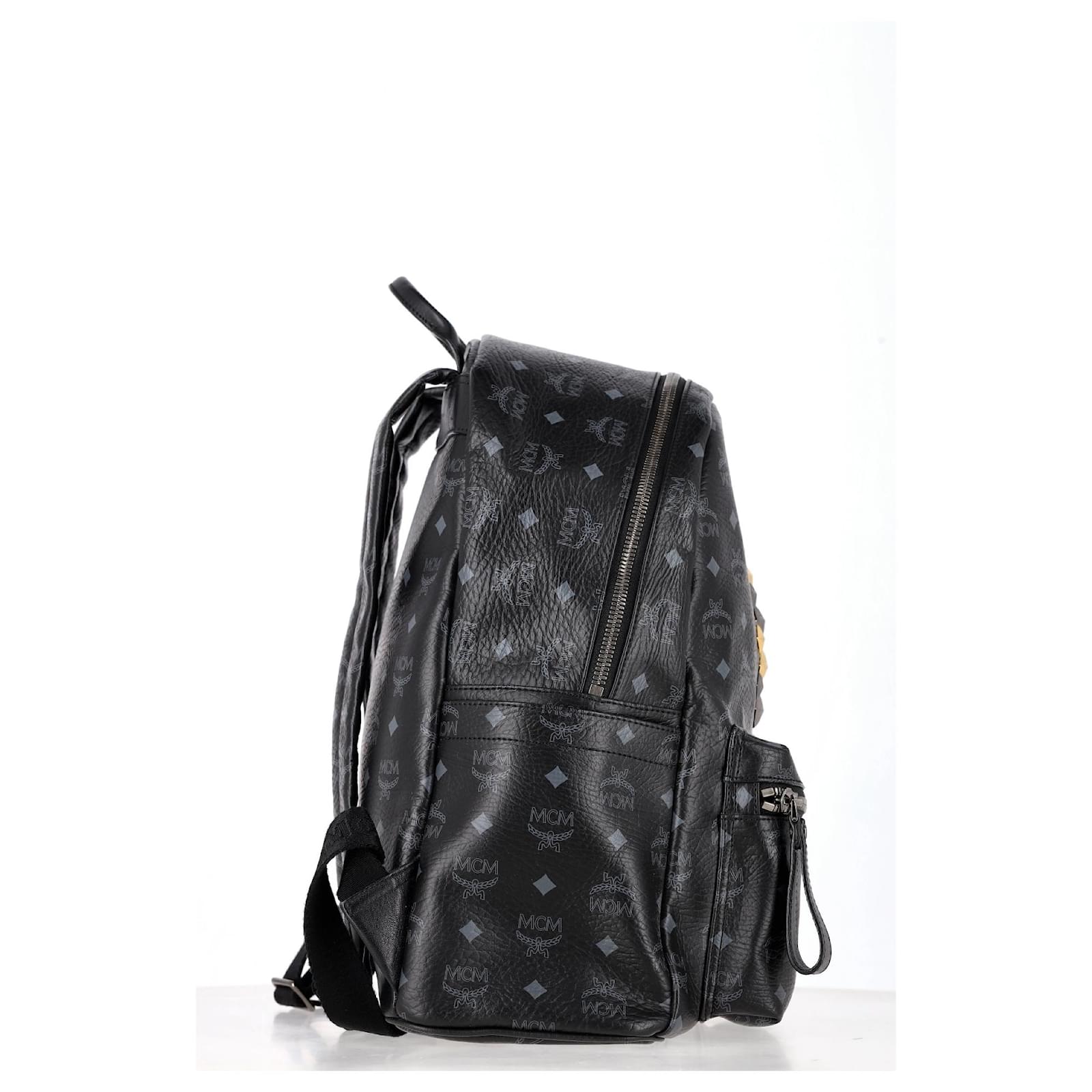 MCM Visetos Sprinkle Stud Zaino Stark in Pelle Nera Nero ref