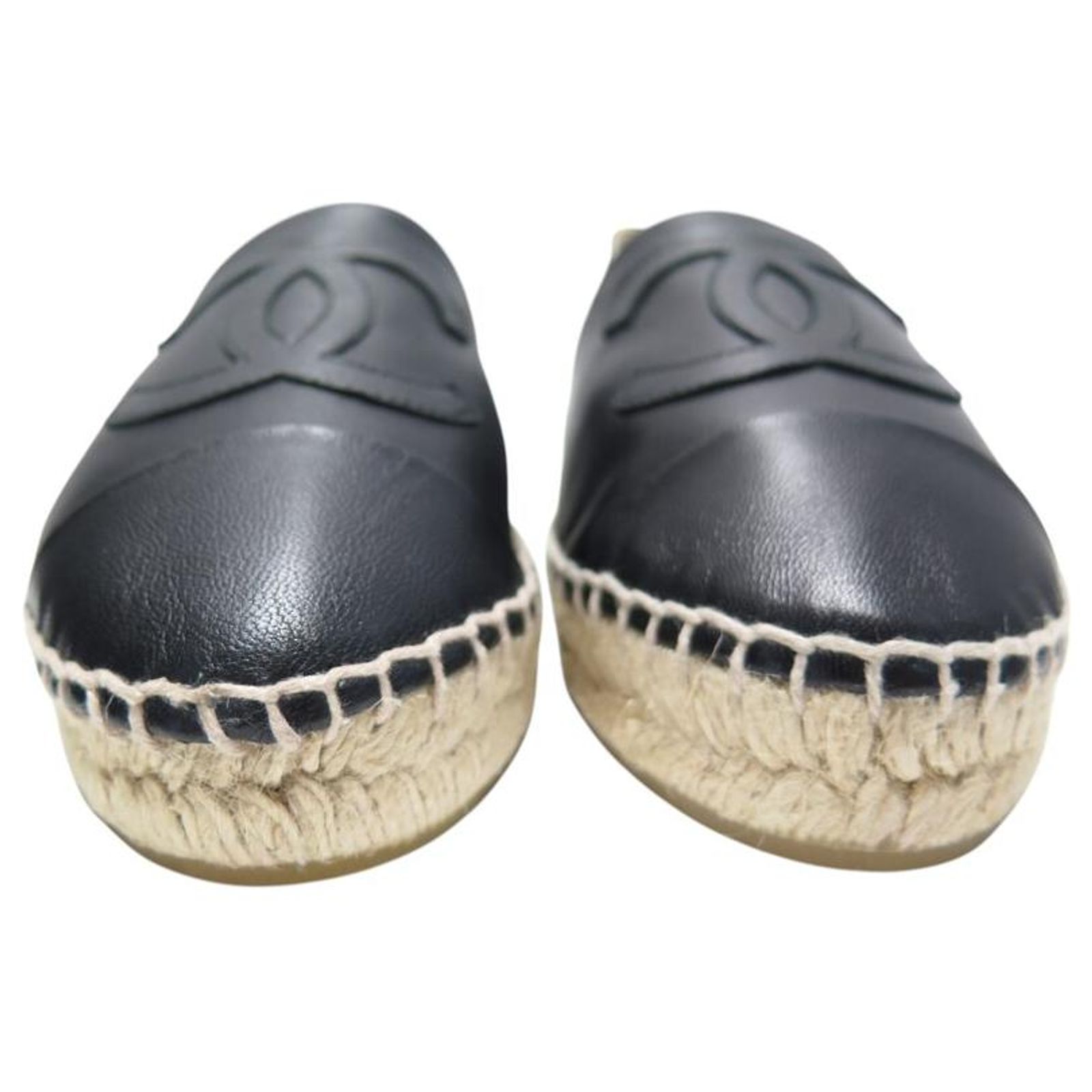 NEW CHANEL ESPADRILLES SHOES LOGO CC G29762 35 BLACK LEATHER ref