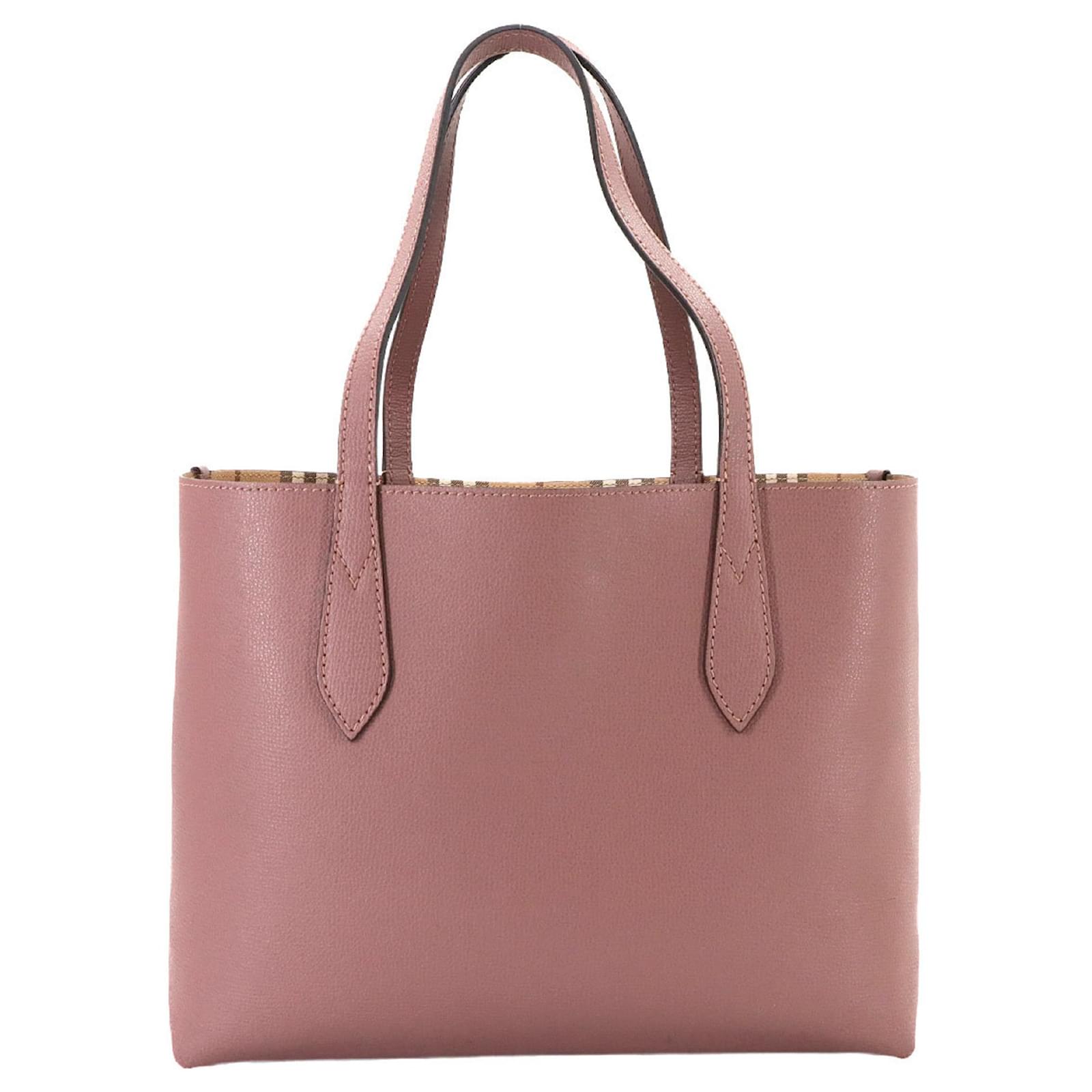 Burberry Nova Check Reversible Tote Bag Pink Beige Leather Plastic