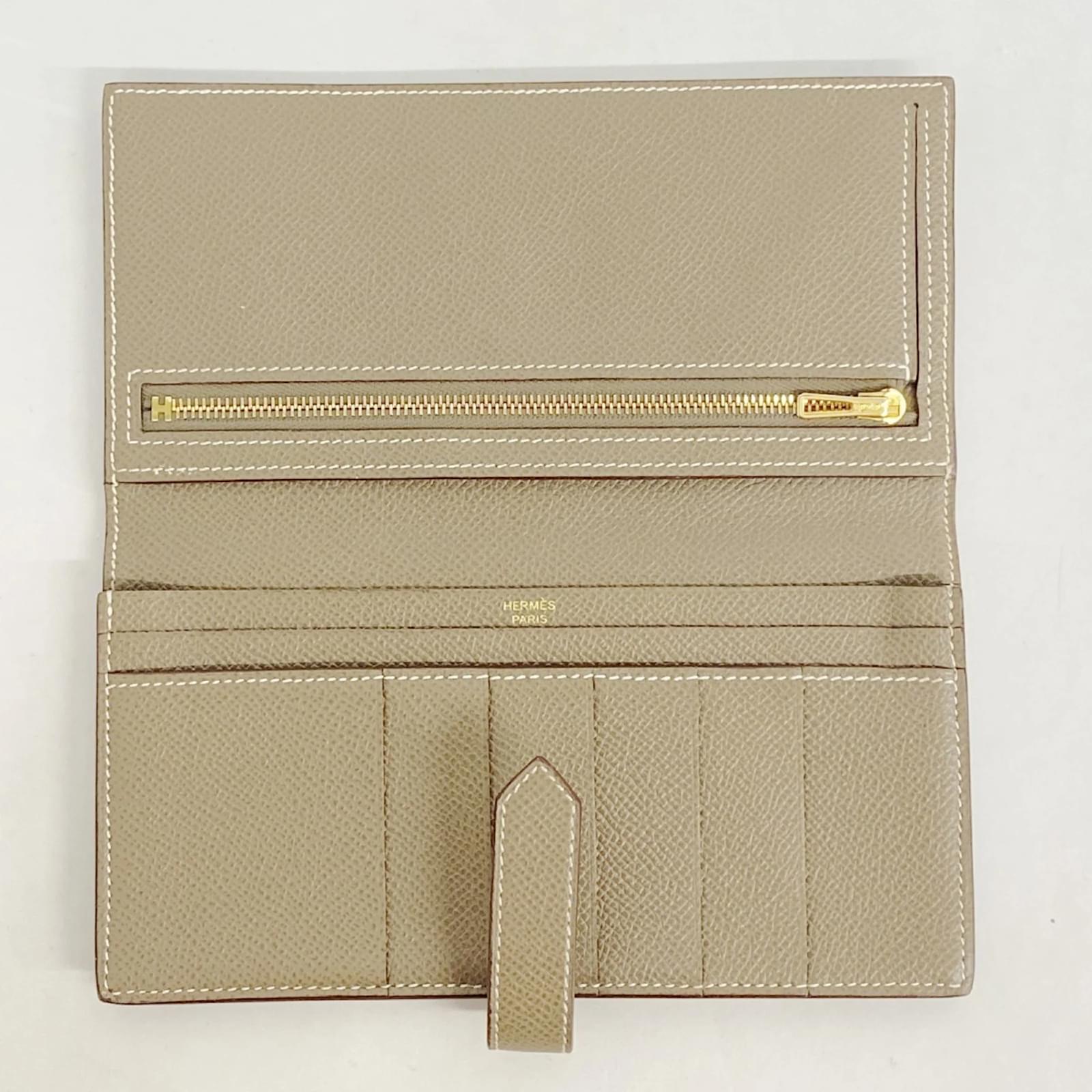 Hermès Hermes Long Wallet Bearn Soufflet Taupe Leather ref