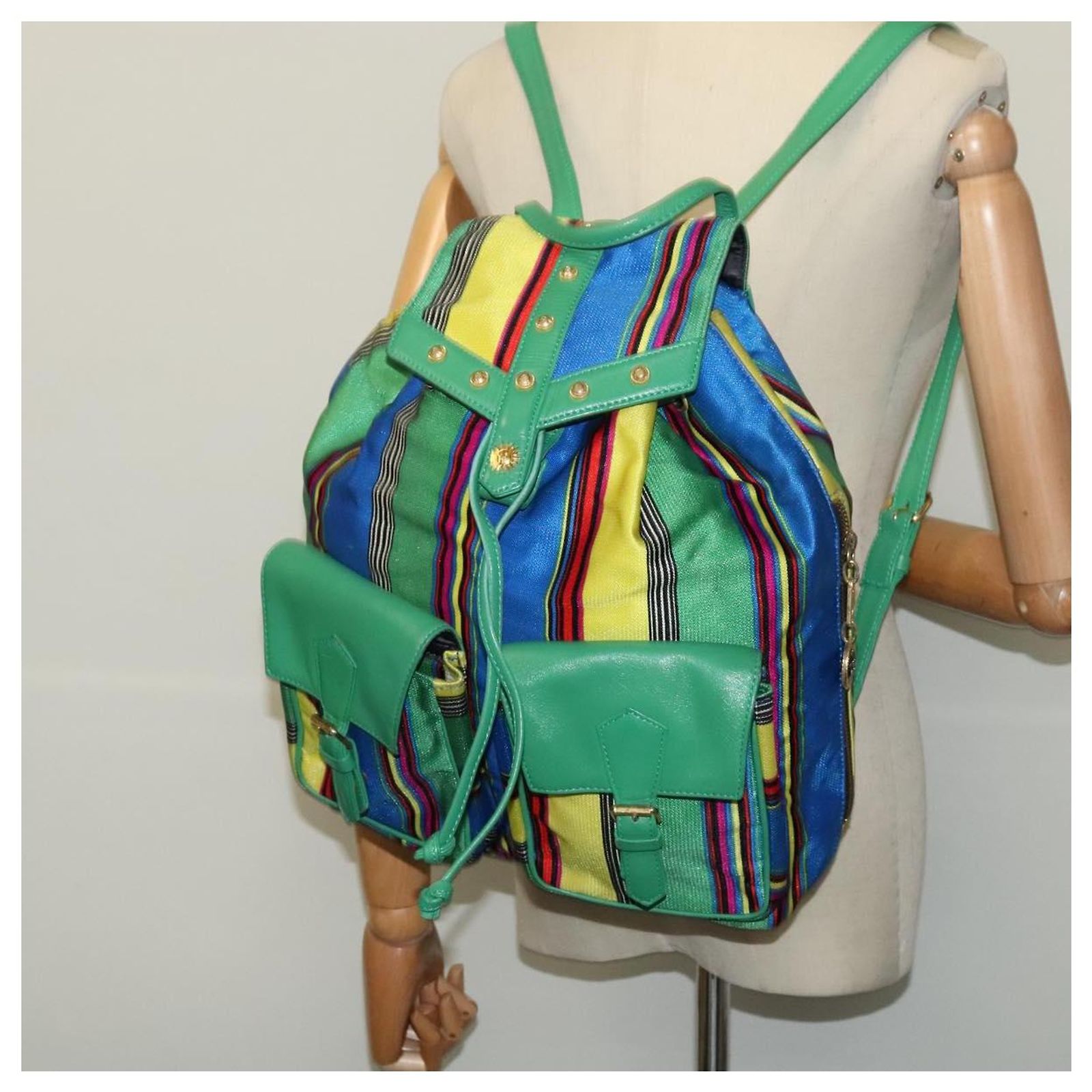 Mochila de nylon verde Gianni Versace Auth 124844 ref 