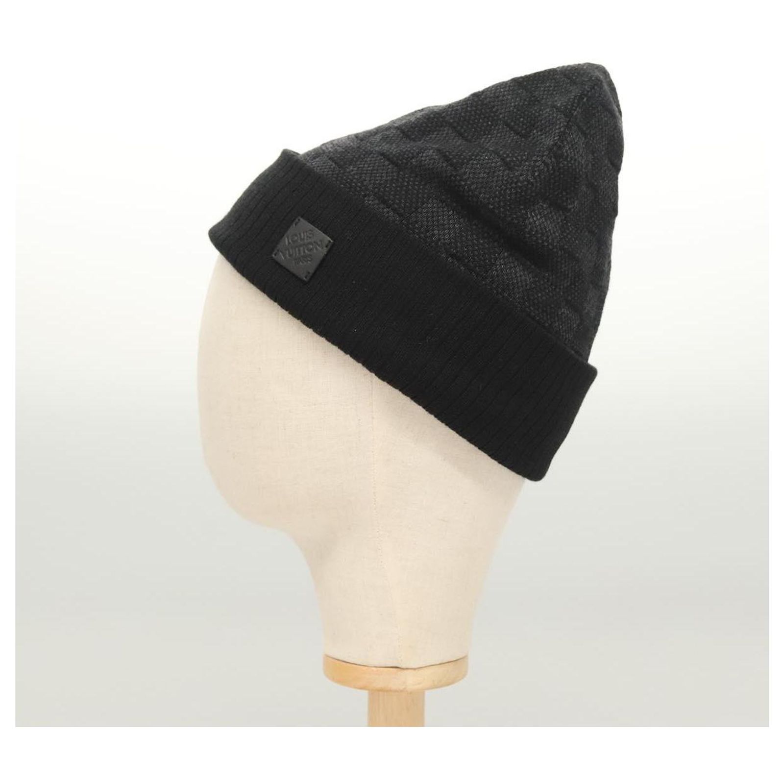 LOUIS VUITTON Knitted Fabrics Beanie Neopti Damier Hat Wool Black Néo Petit Damier Grey Men main image 3