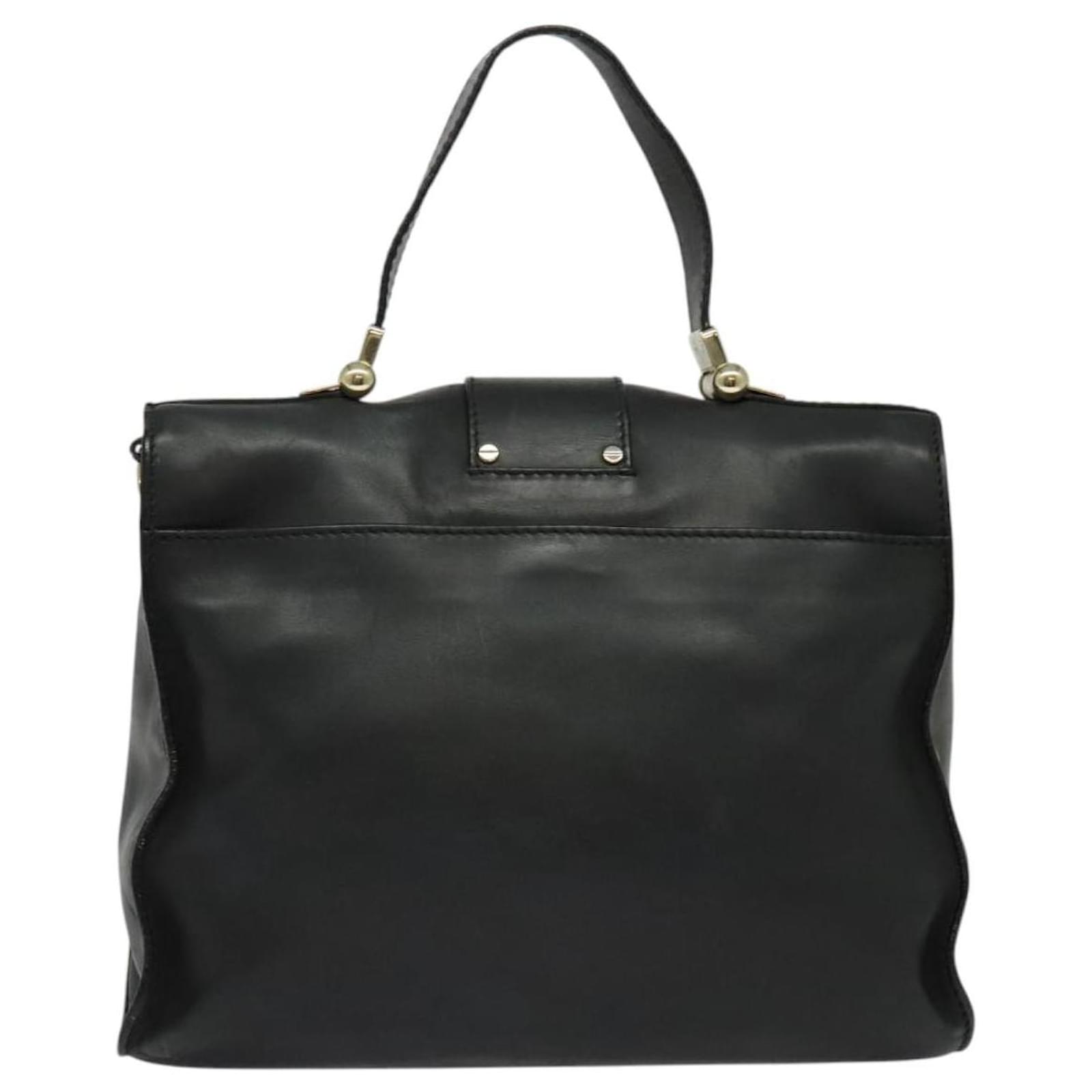JIMMY CHOO ブラック　ゴールド Jimmy Choo Hand Bag Leather 2way Black Gold Auth am8495