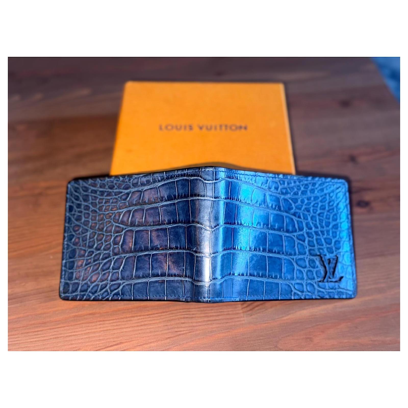 Louis Vuitton Portefeuille Multiple Alligator Wallet (Blue) Dark blue Exotic leather  ref.2272516