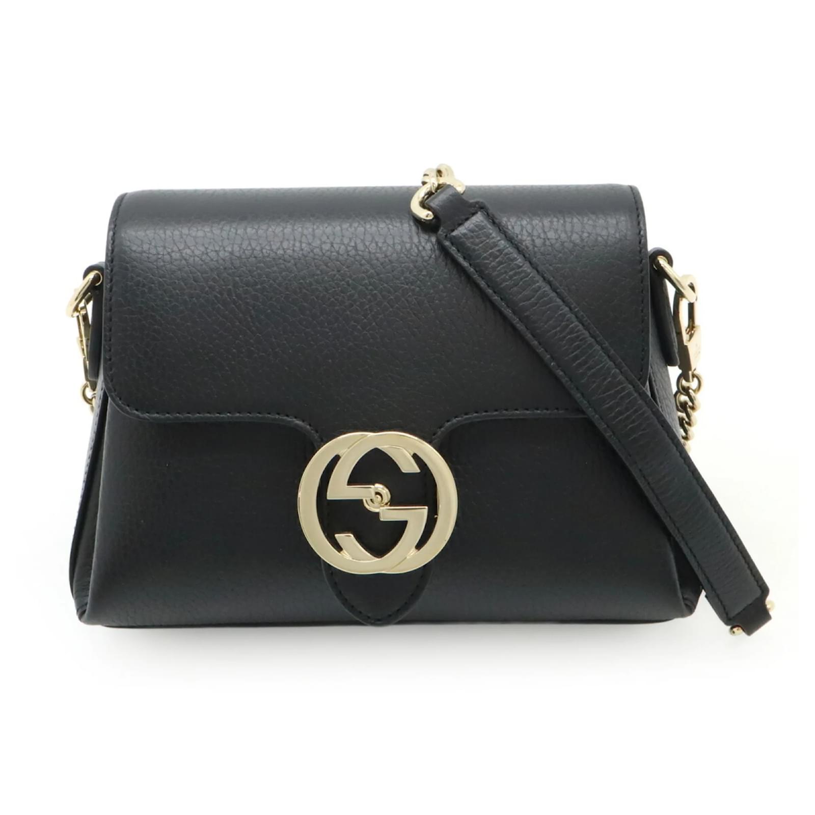 GUCCI Interlocking G Chain Shoulder Bag Clutch Black Leather ref
