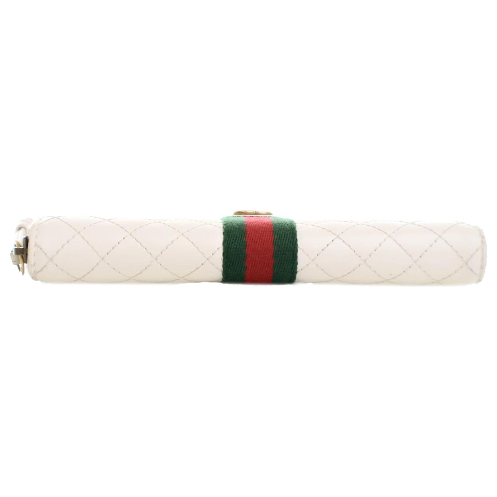 Gucci White Quilted Leather Web Trapuntata Zip Around Wallet  display picture 1
