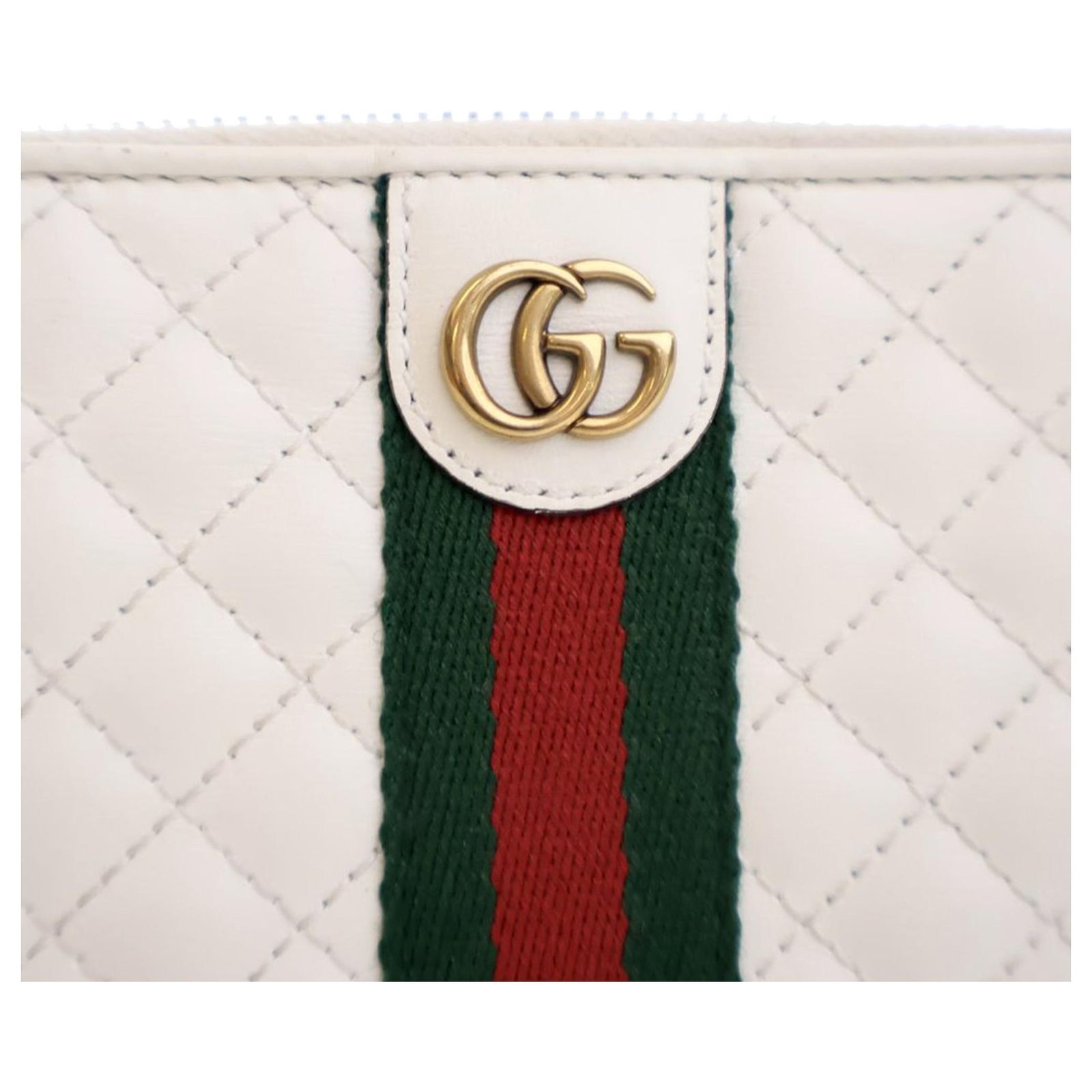 Gucci White Quilted Leather Web Trapuntata Zip Around Wallet  display picture 1