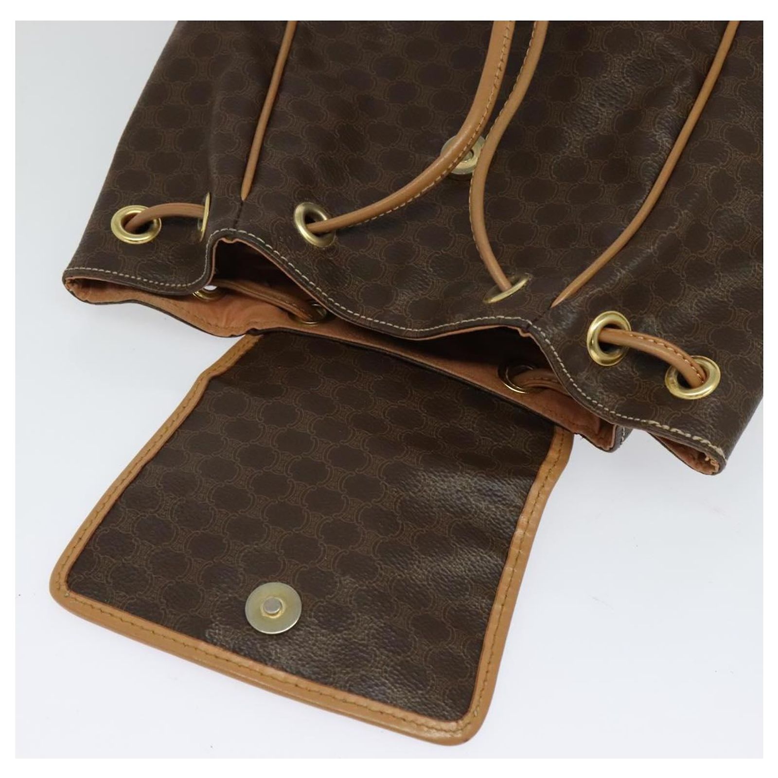 Céline CELINE Macadam Canvas Backpack PVC Leather Brown Gold  display picture 3