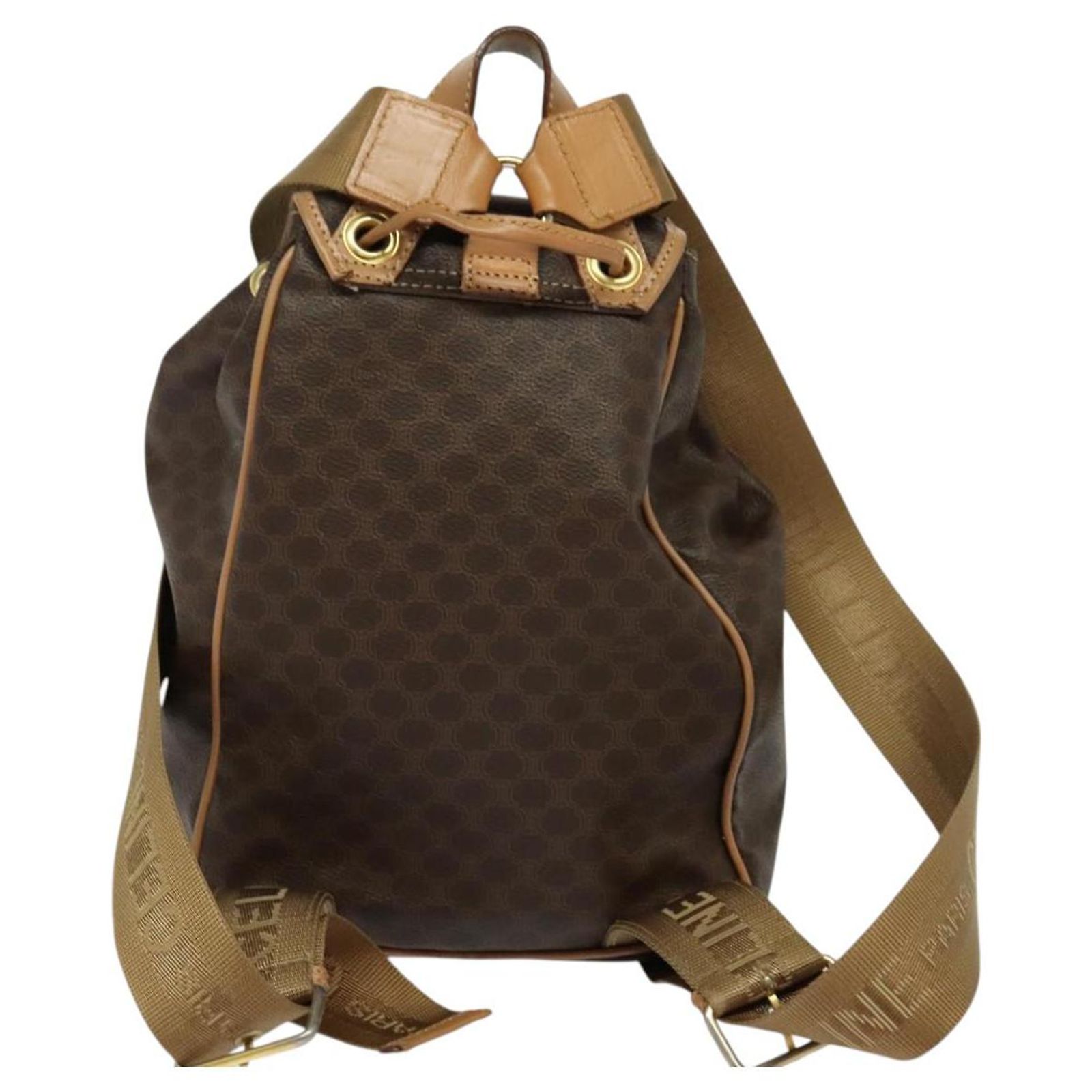 CELINE Macadam Canvas Backpack PVC Leather Brown Gold Auth 121237 Céline CELINE Macadam Canvas Backpack PVC Leather Brown Gold  main image 3