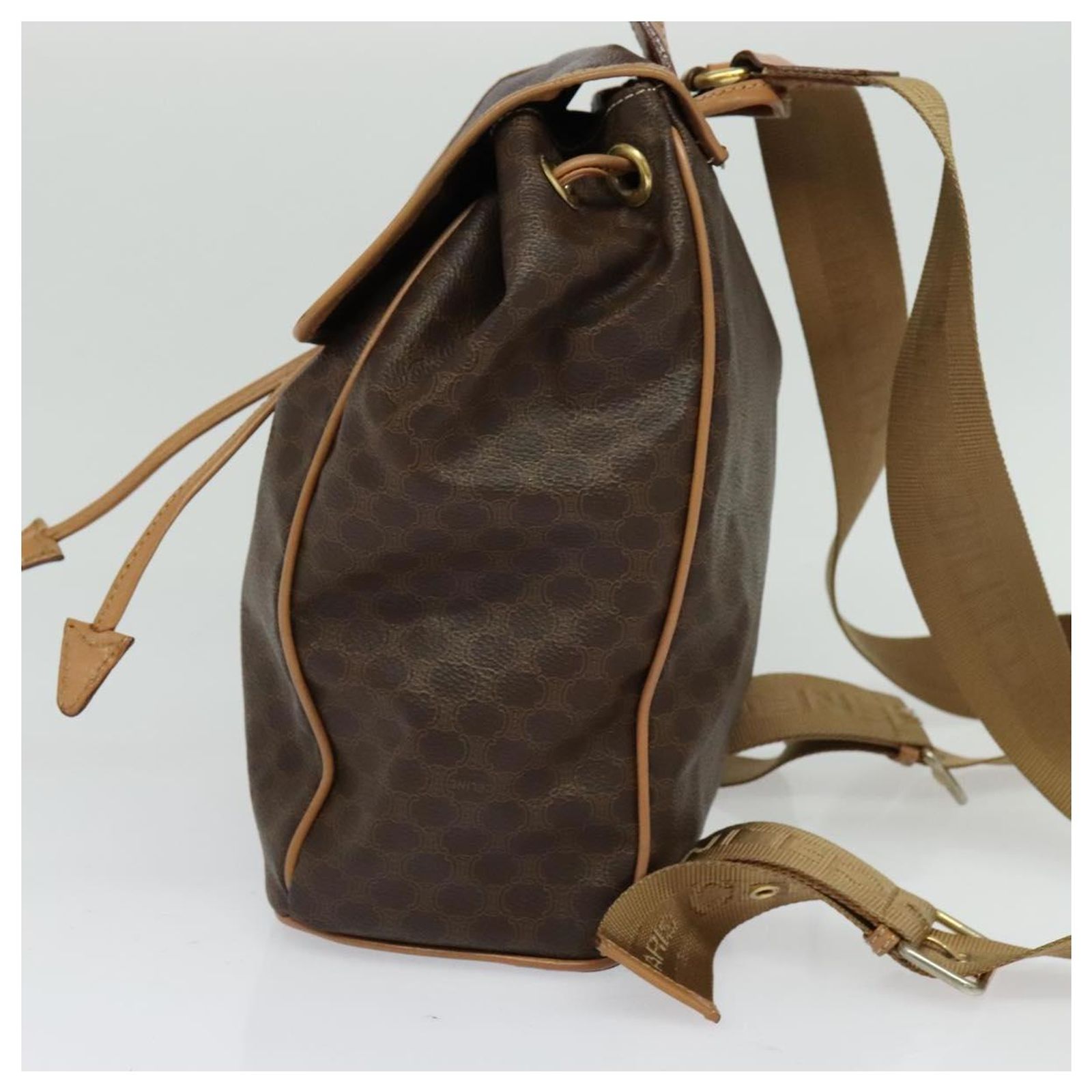 CELINE Macadam Canvas Backpack PVC Leather Brown Gold Auth 121237 Céline CELINE Macadam Canvas Backpack PVC Leather Brown Gold  main image 4