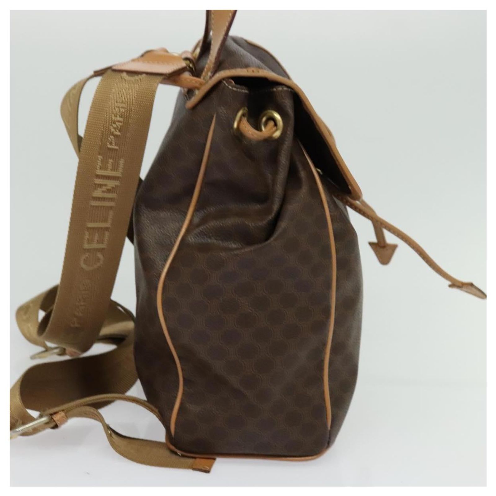 Céline CELINE Macadam Canvas Backpack PVC Leather Brown Gold  display picture 3
