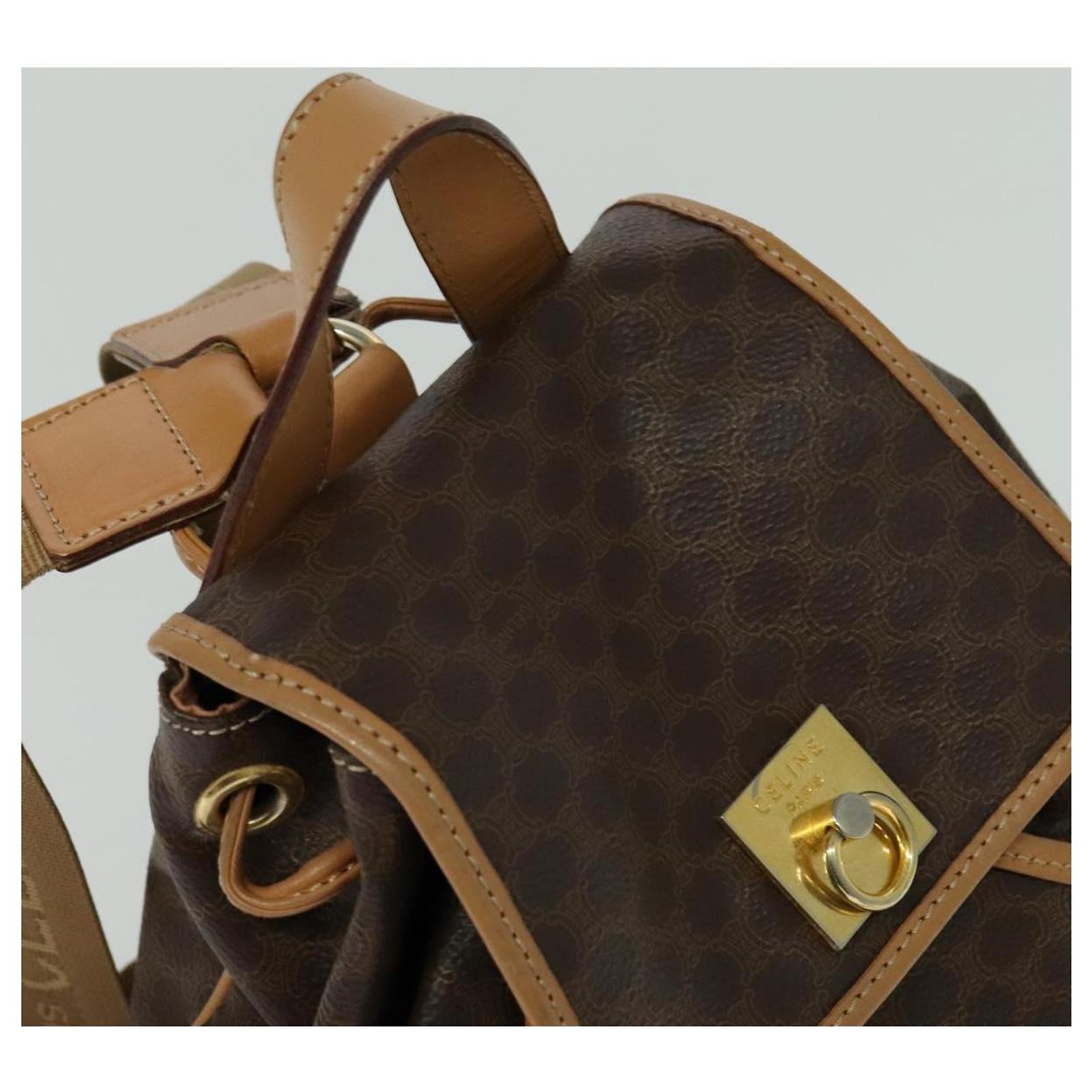 Céline CELINE Macadam Canvas Backpack PVC Leather Brown Gold 