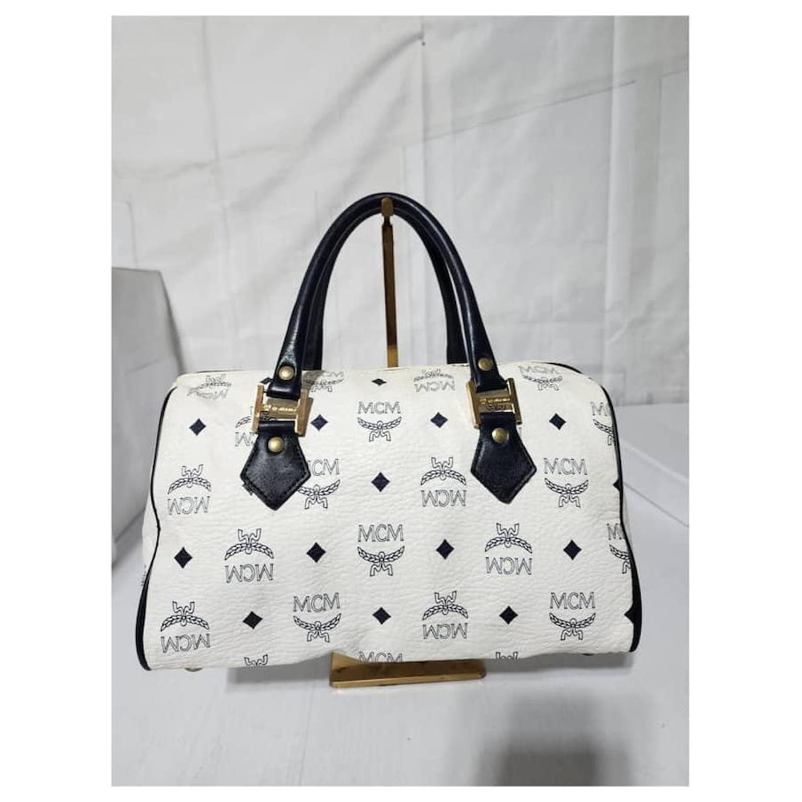 MCM Vintage Coated Canvas visetos Handle Bag Navy Blue/White