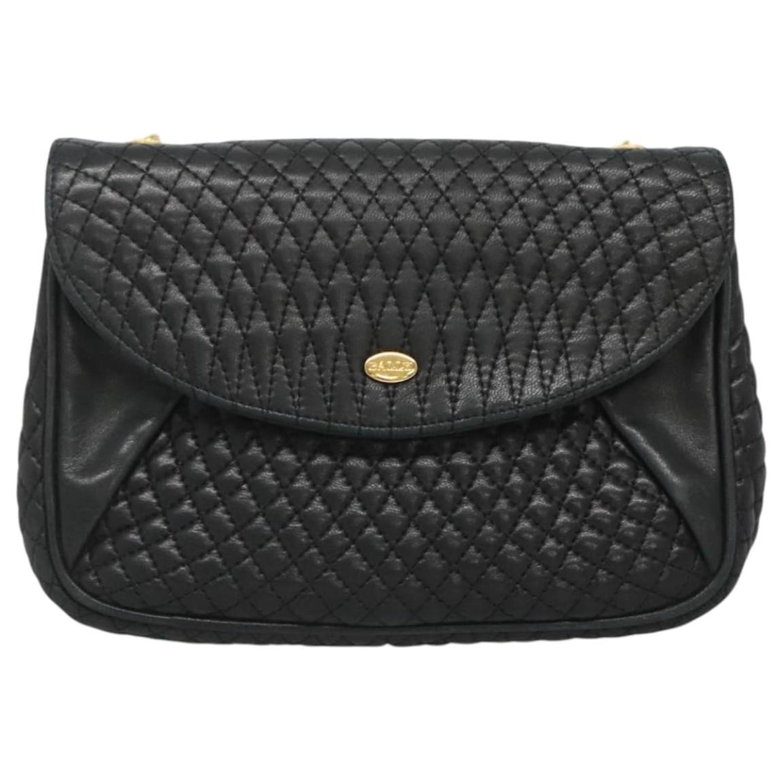 BALLY Shoulder Bag Leather Black Gold Auth 126155 Golden ref