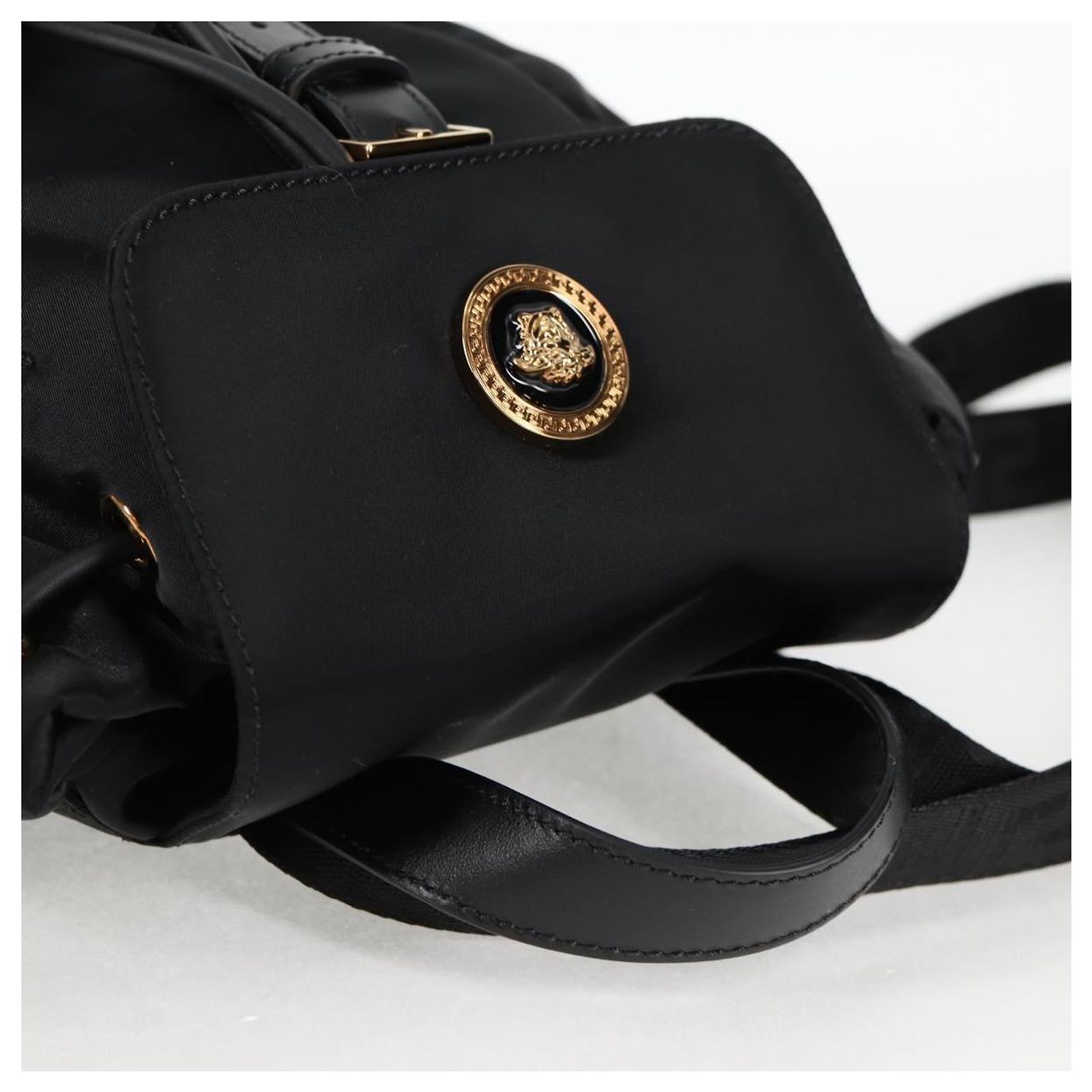 VERSACE Backpack Nylon Black Gold Auth 118730A Golden ref 