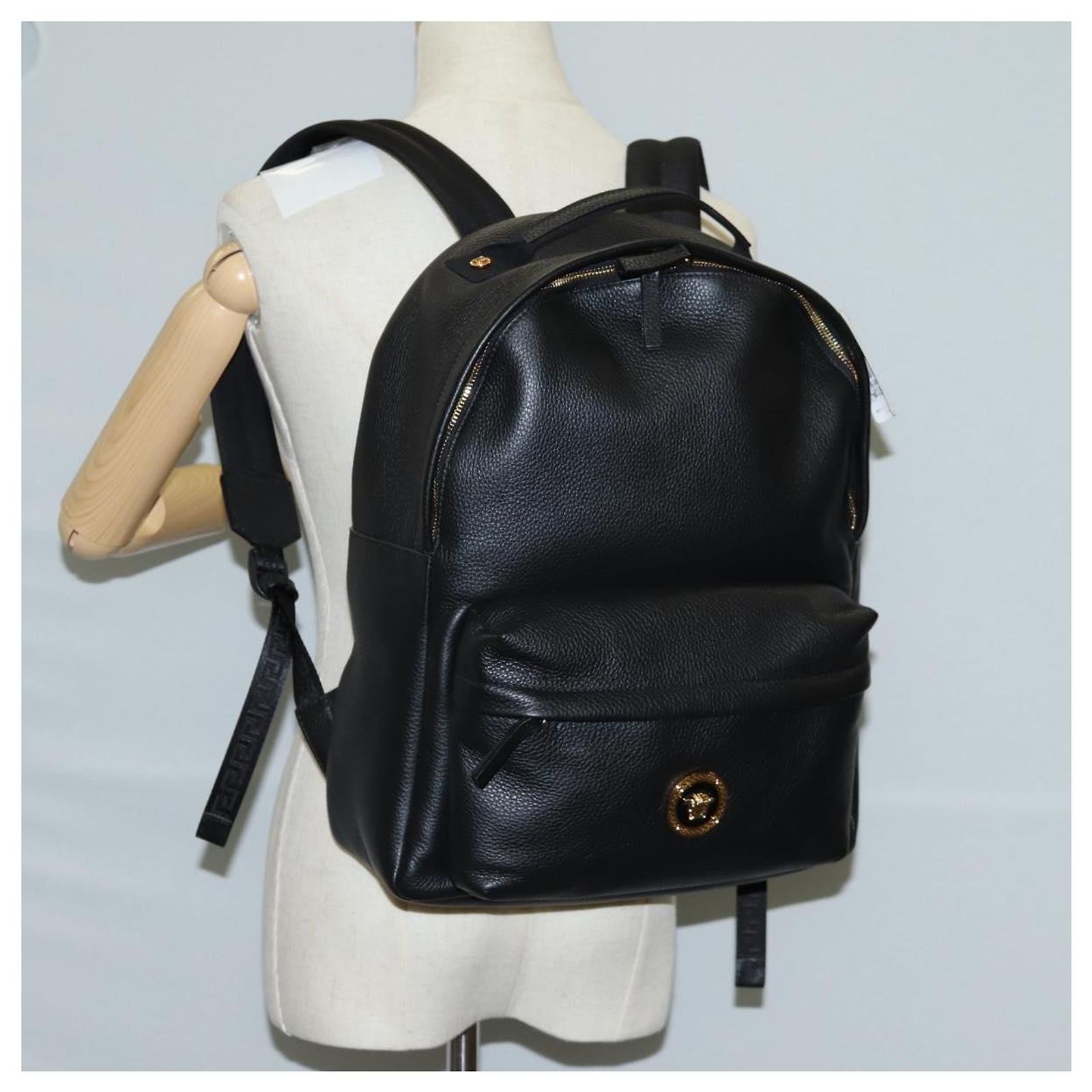 VERSACE Backpack Leather Black Gold Auth 118810M Golden ref  display picture 2