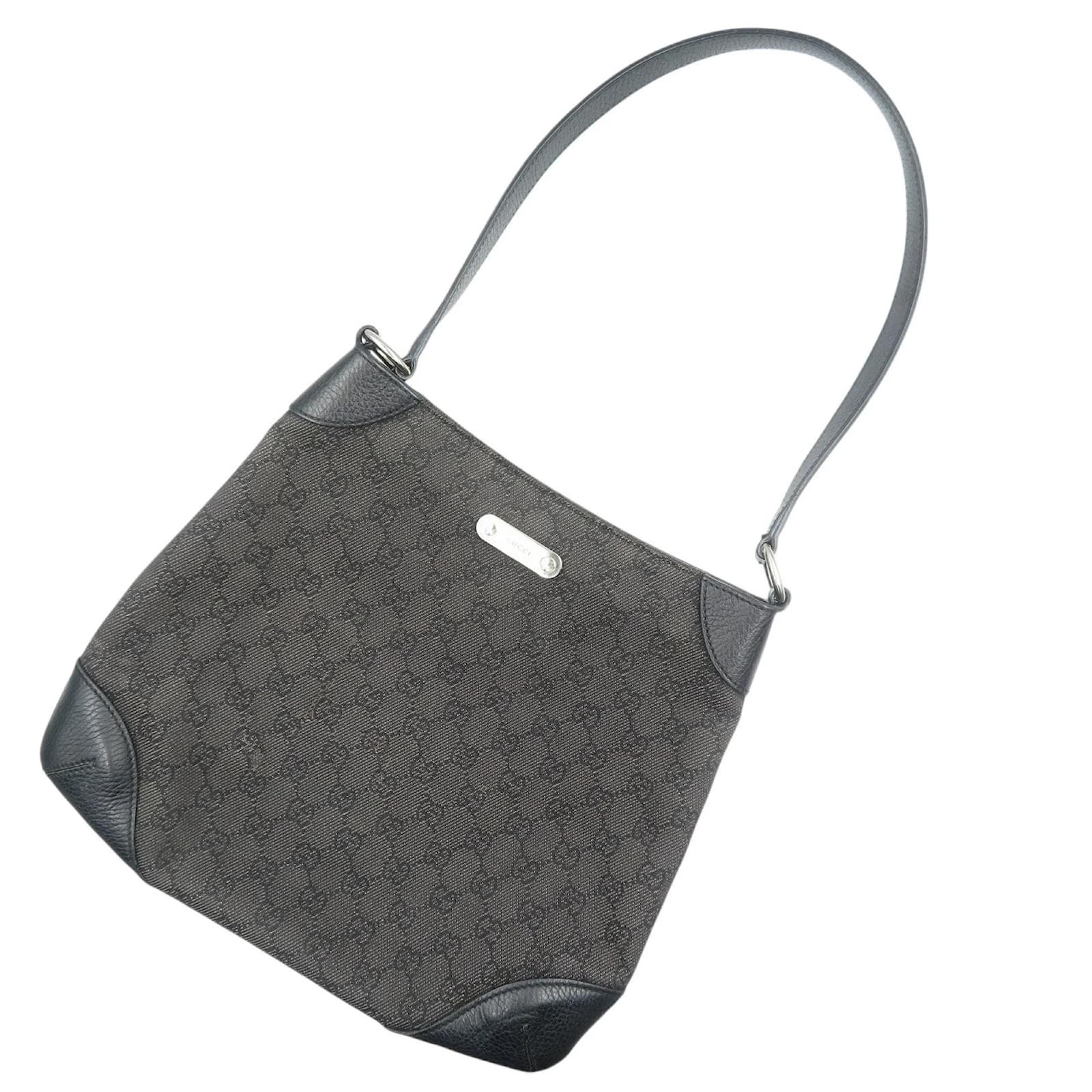 Gucci 196140 GG Canvas Black Shoulder Bag Leather Cloth ref